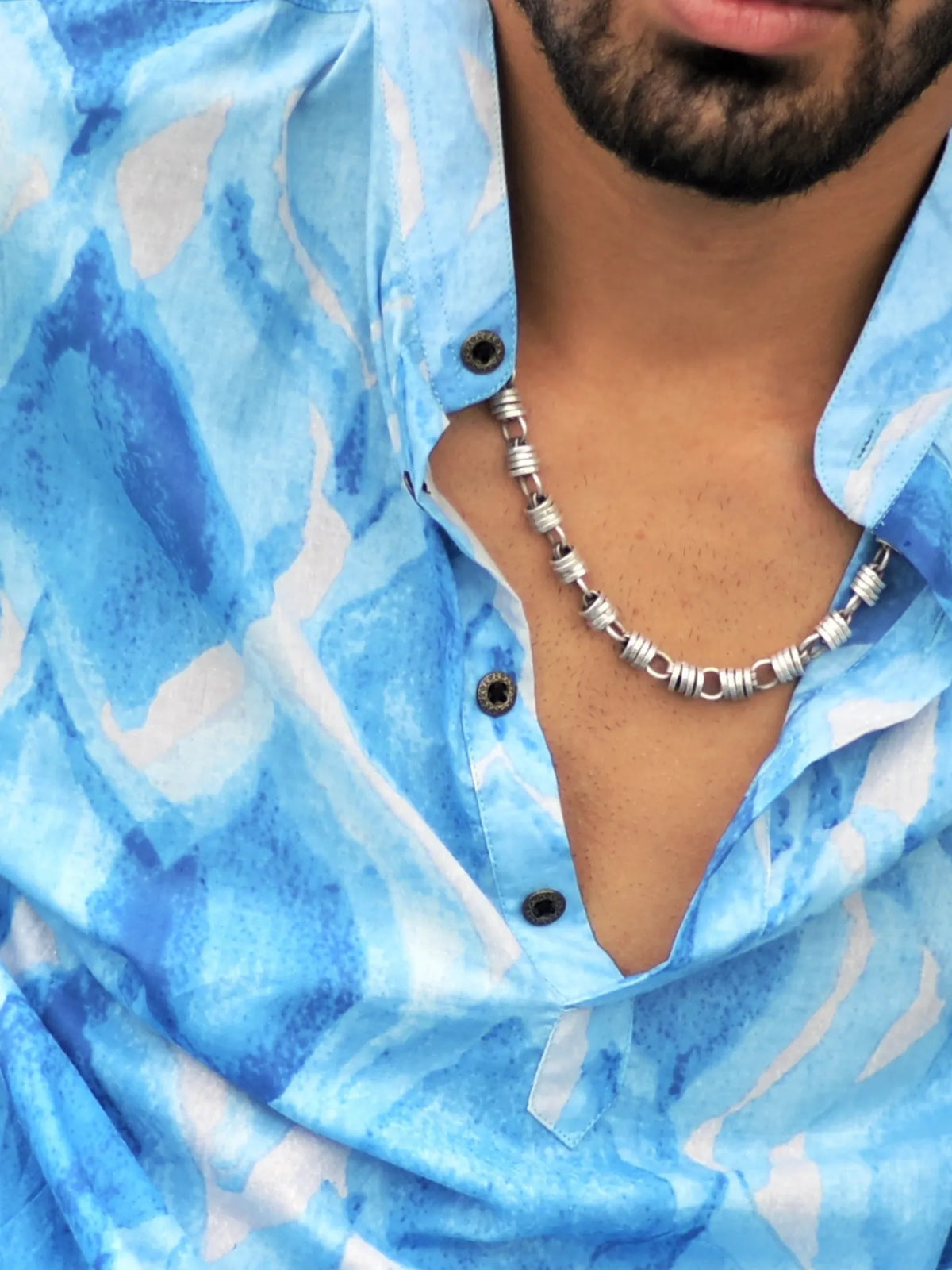 HUESFAB Sky Blue Brushstroke Short Kurta