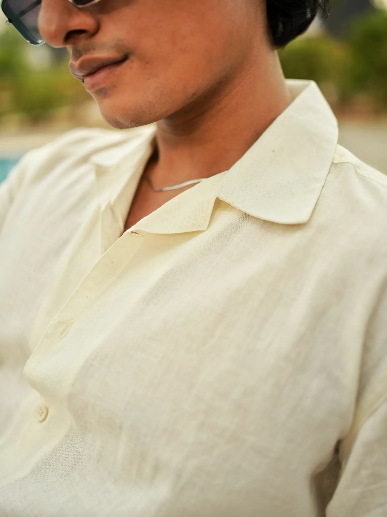 White Flex Cuban Collar Shirt