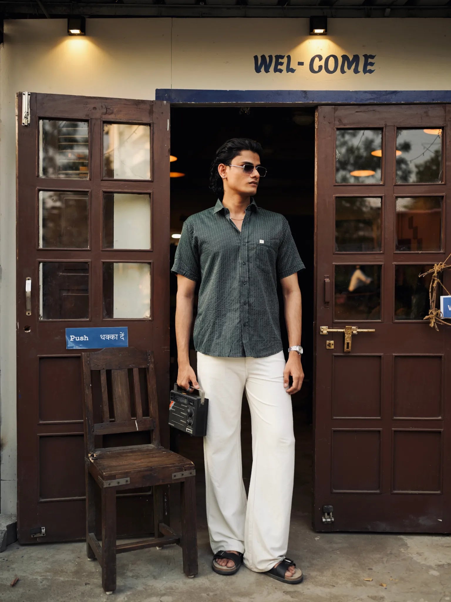Olive kantha Half Sleeves Shirt