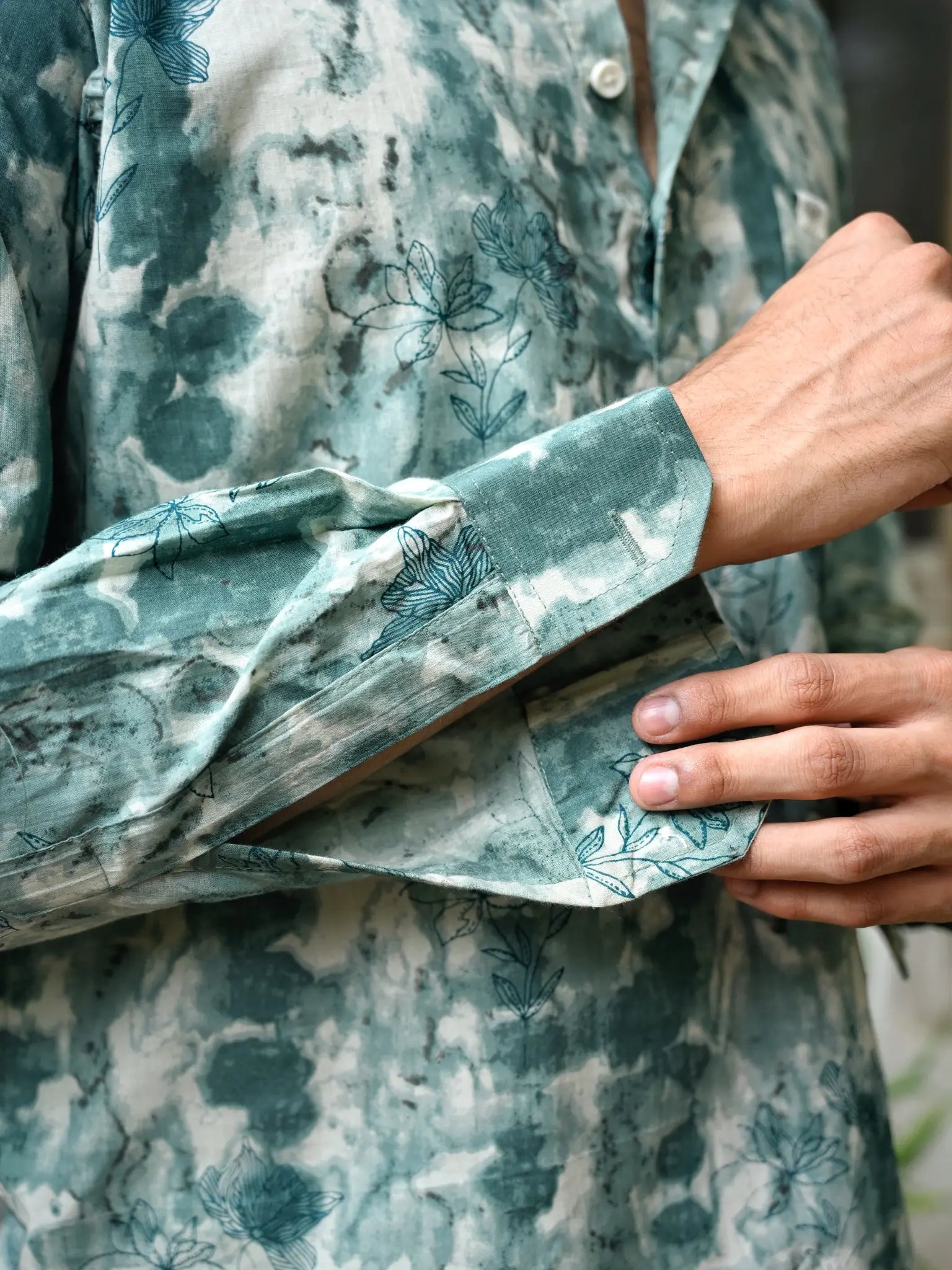 cyan flower printed short kurta