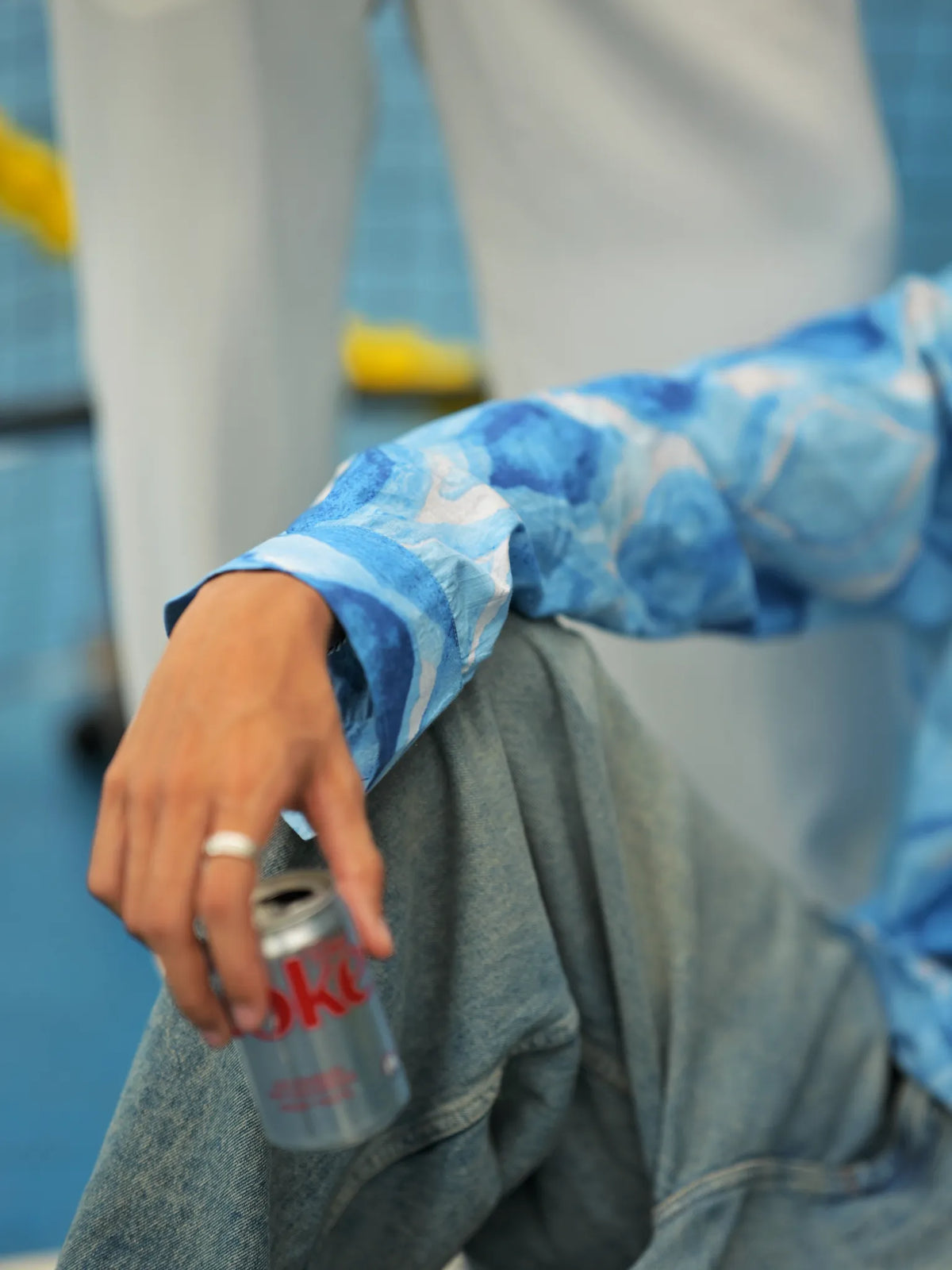 HUESFAB Sky Blue Brushstroke Short Kurta