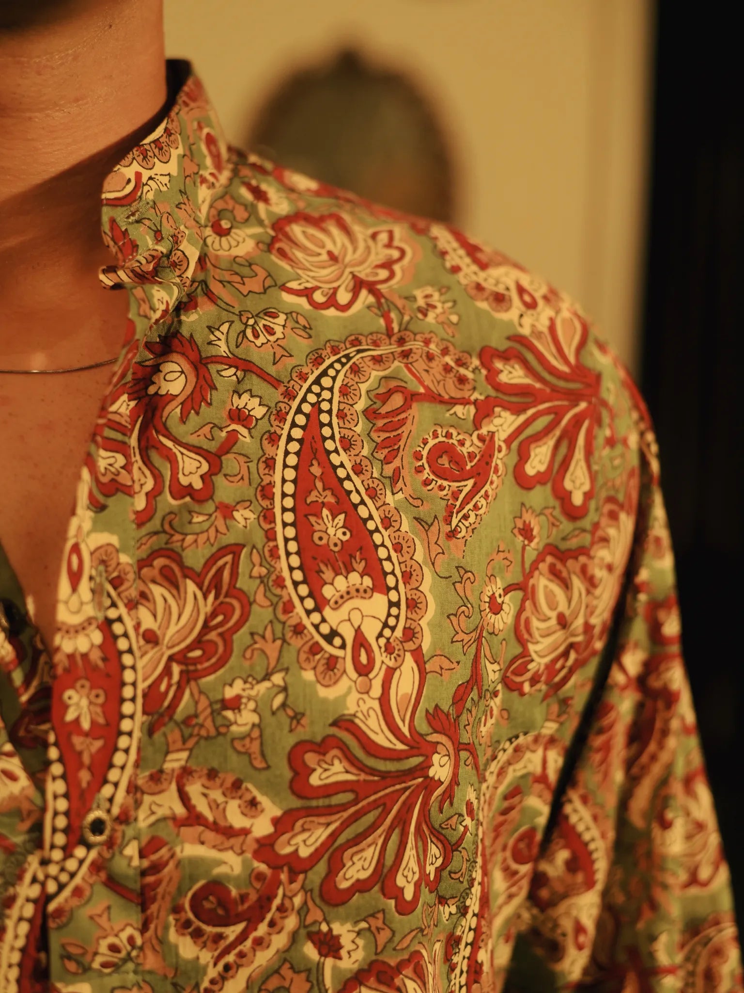Green red paisley long kurta and Pyjama Set