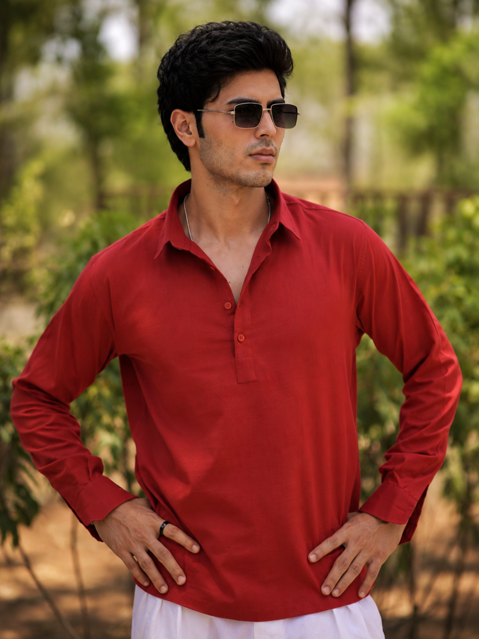 Red Pullover Kurta Shirt