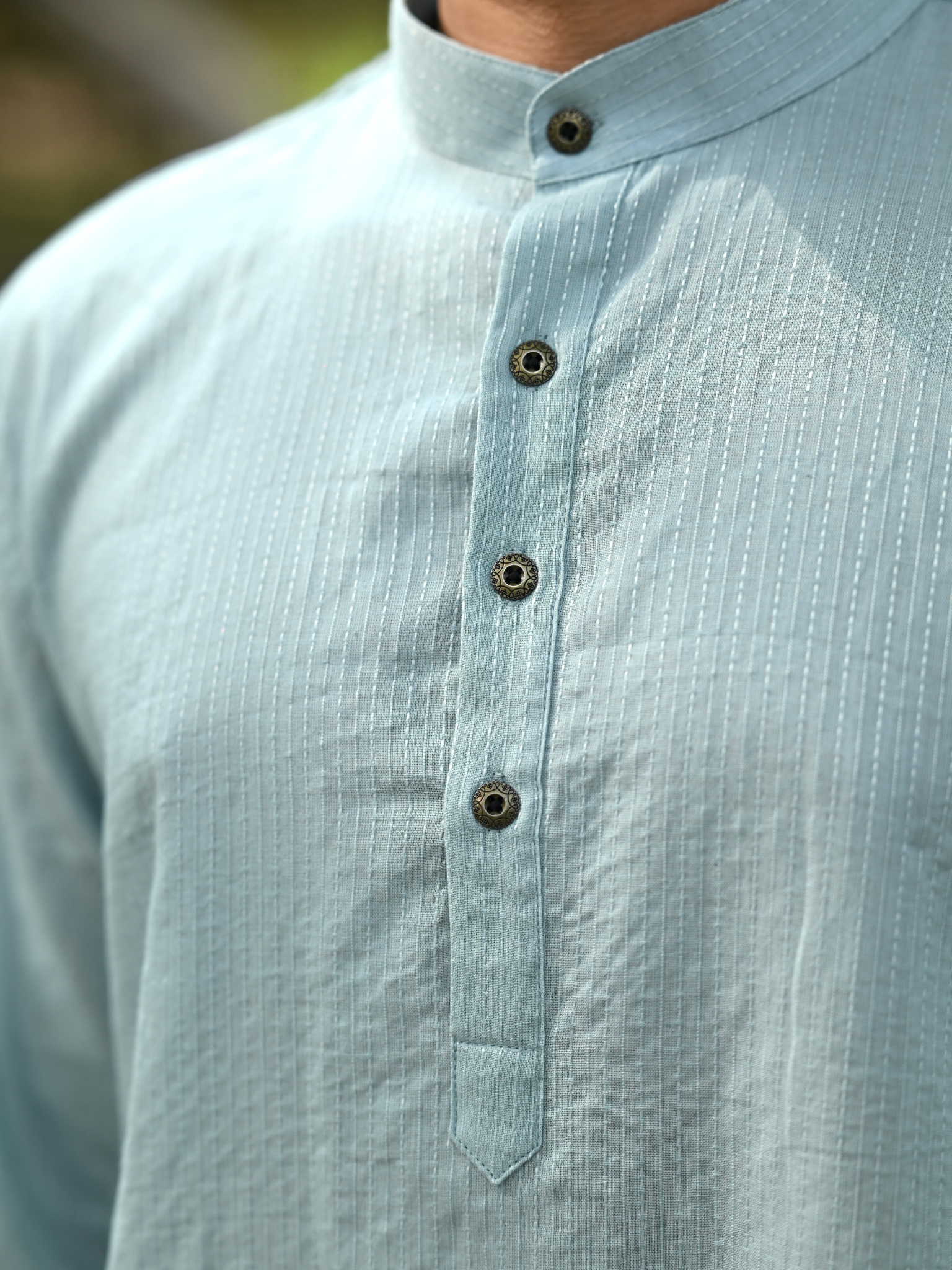 Sky Blue Kantha Thread Work Long Kurta & pyjama set