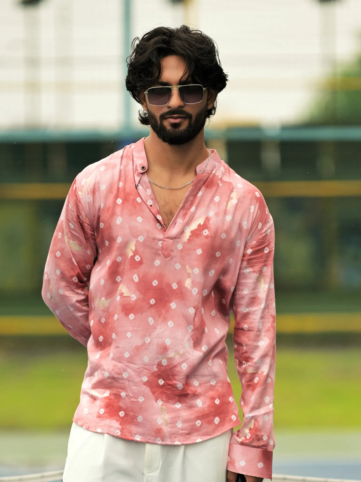 HUESFAB Pastel Pink Bandhani Short Kurta