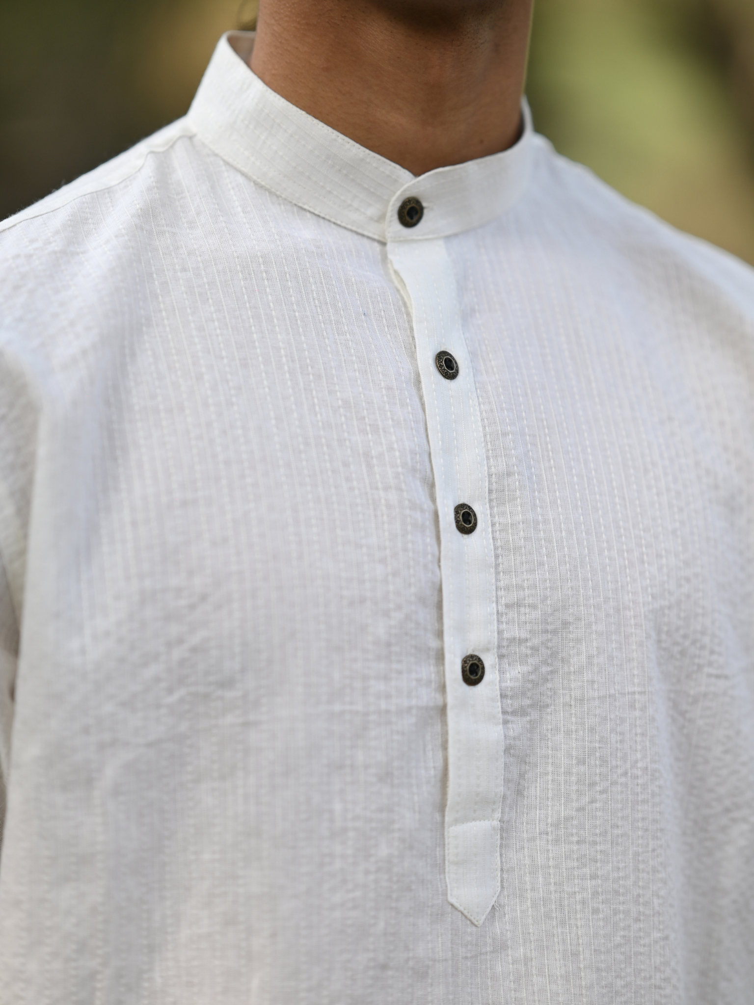 White Kantha Thread Work Long Kurta & pyjama set