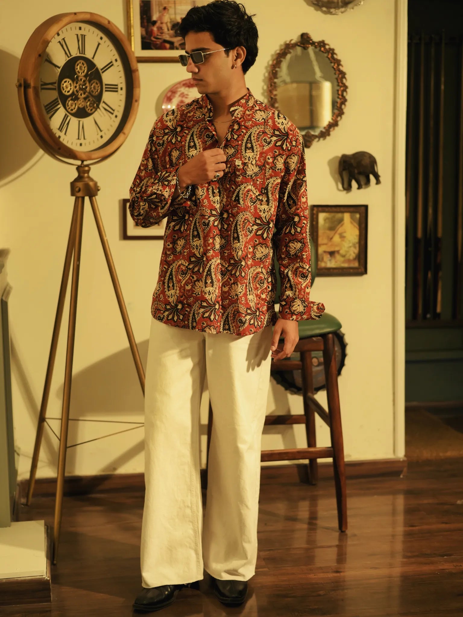 Red Black Paisley Short Kurta