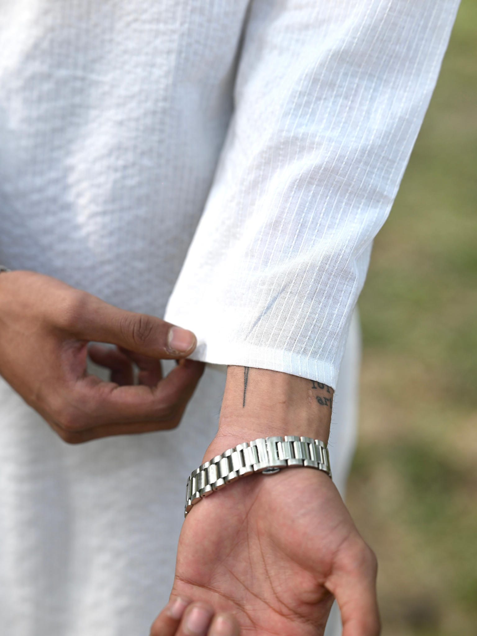 White Kantha Thread Work Long Kurta & pyjama set