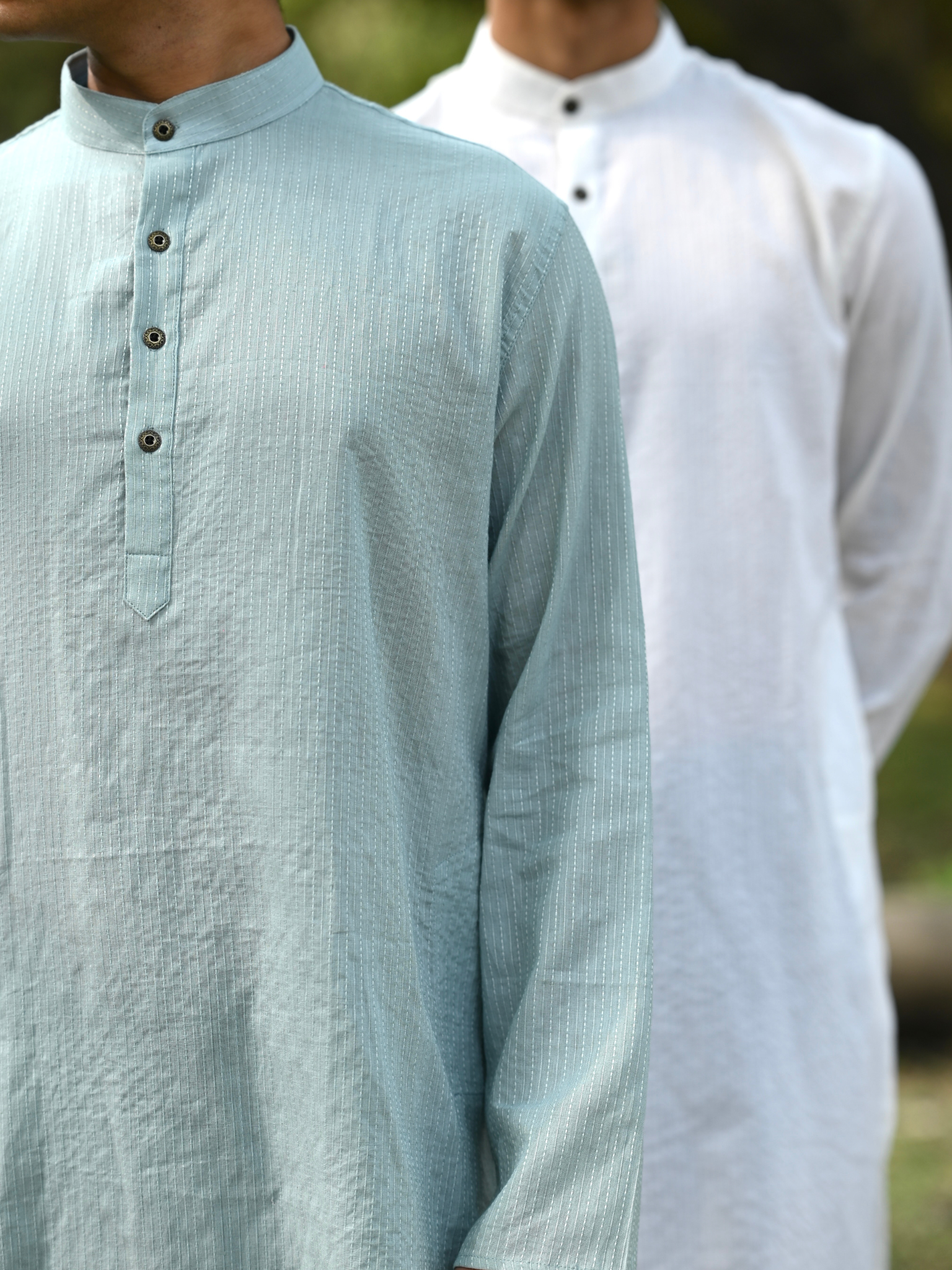 White Kantha Thread Work Long Kurta & pyjama set