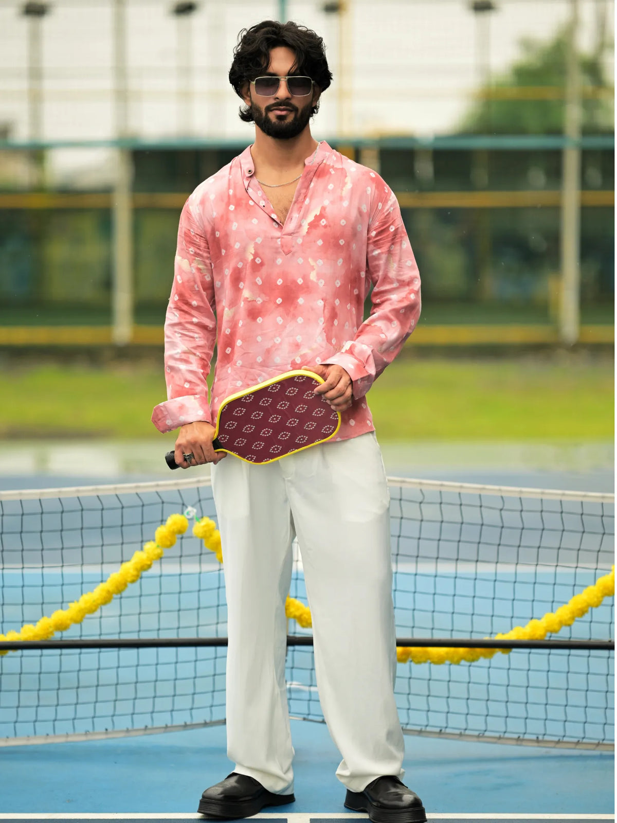 HUESFAB Pastel Pink Bandhani Short Kurta