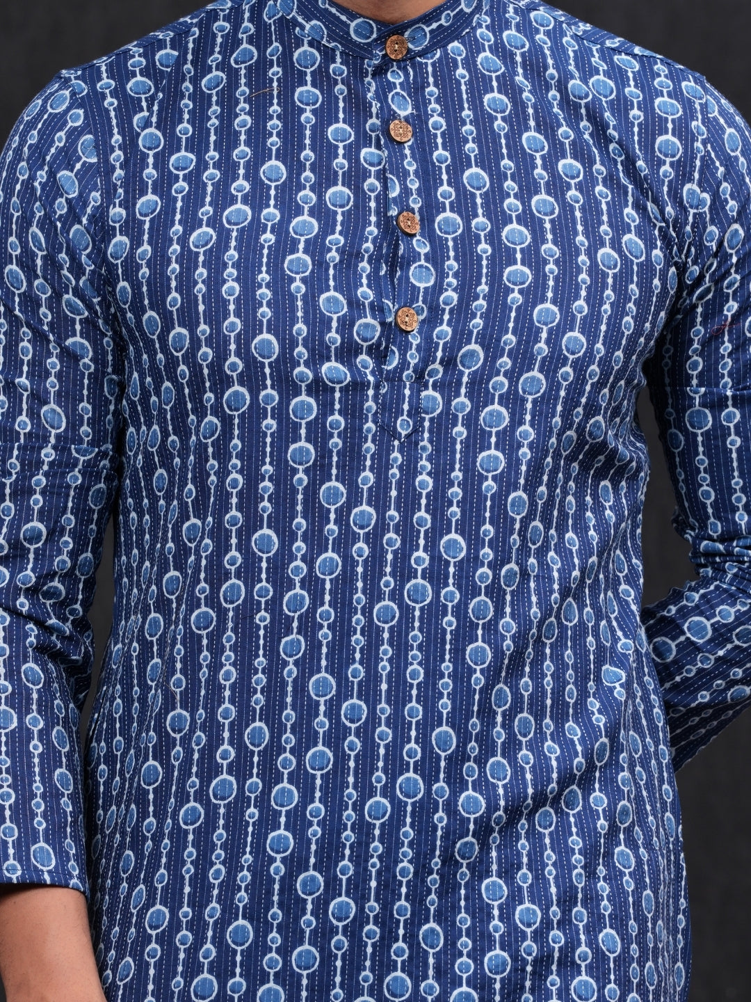 Navy blue kantha kurta & pyjama set