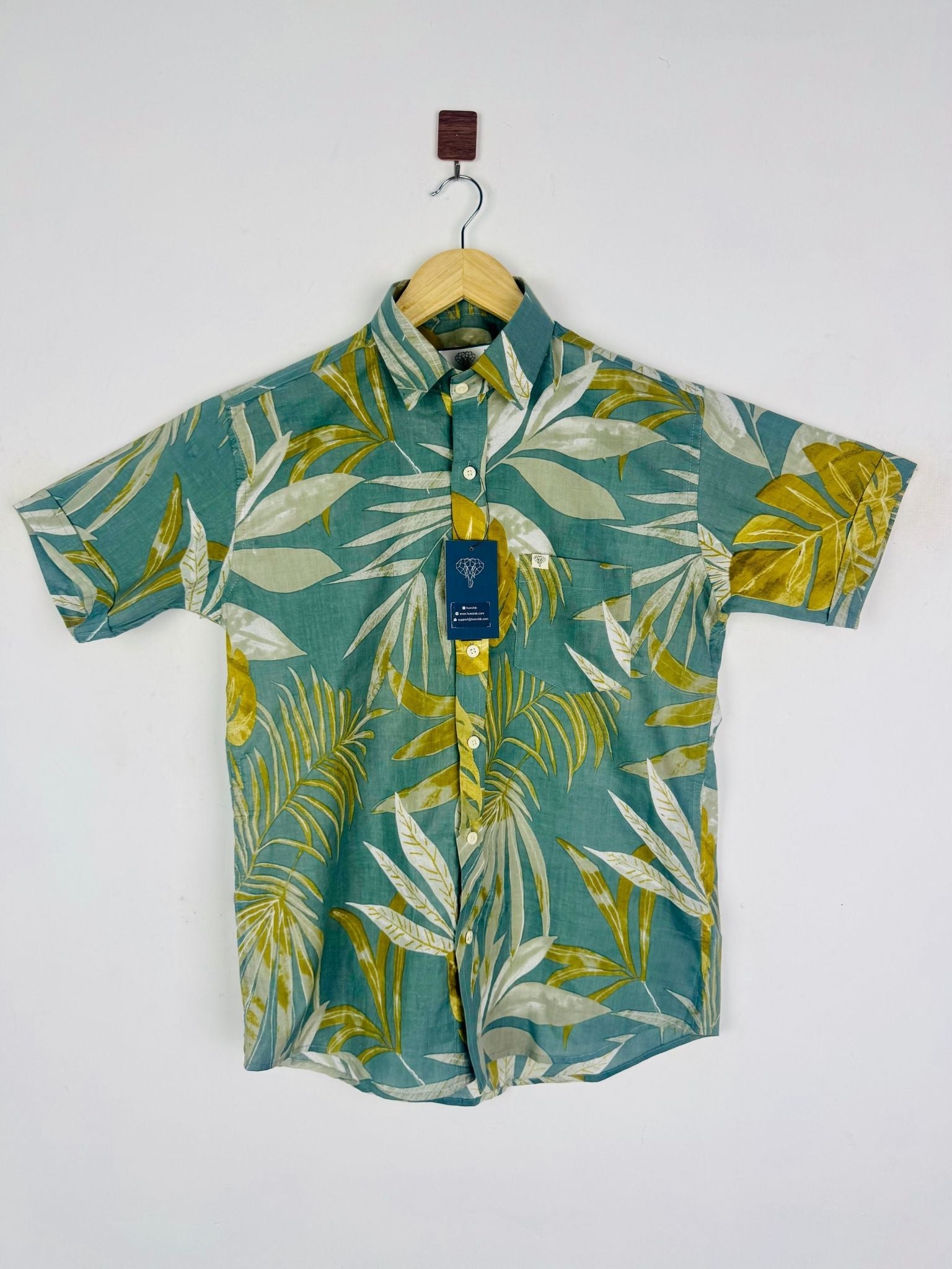 Olive Resort Leaf Half Sleeves Shirt