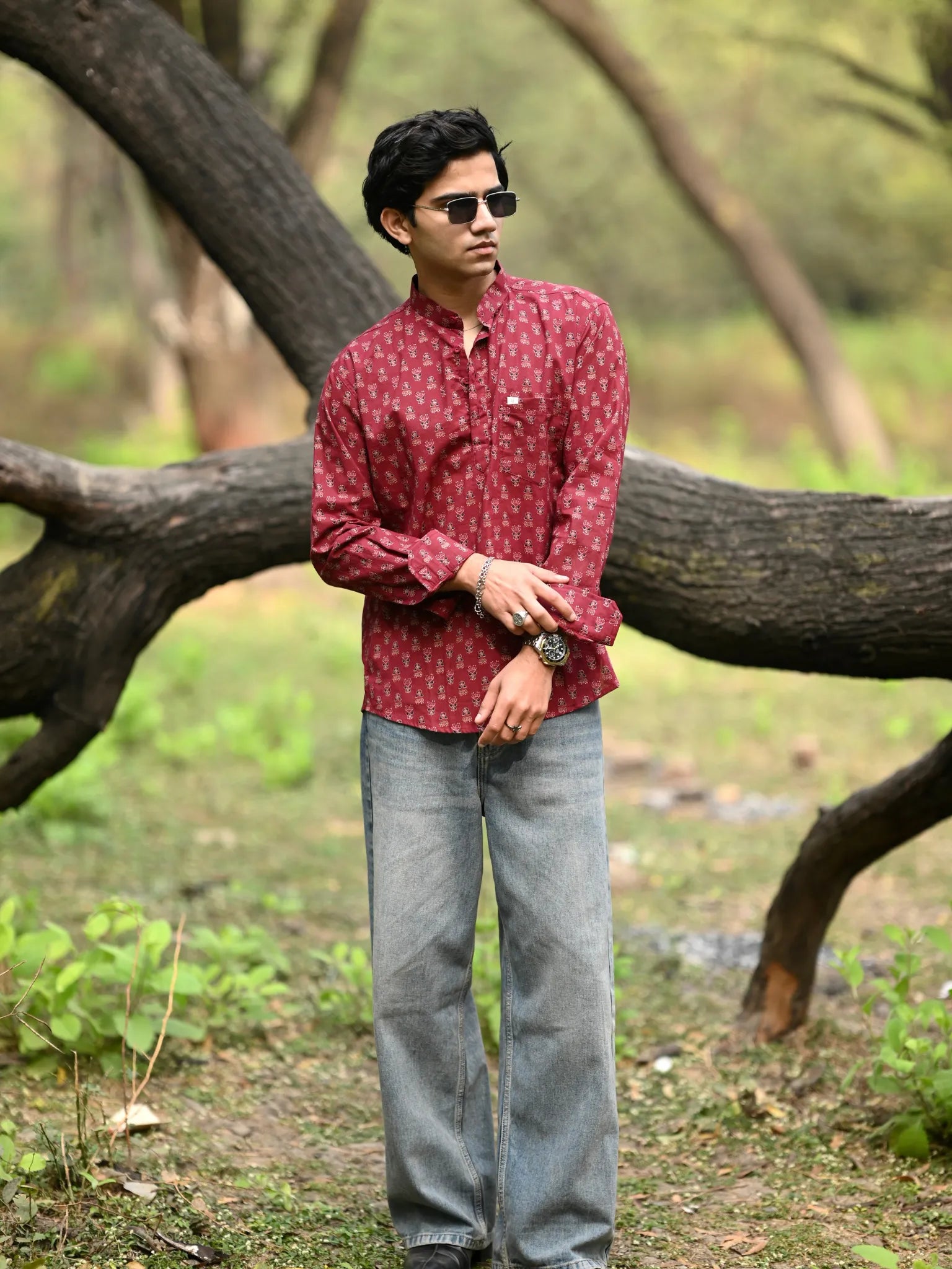 Maroon Gold Motifs Short Kurta