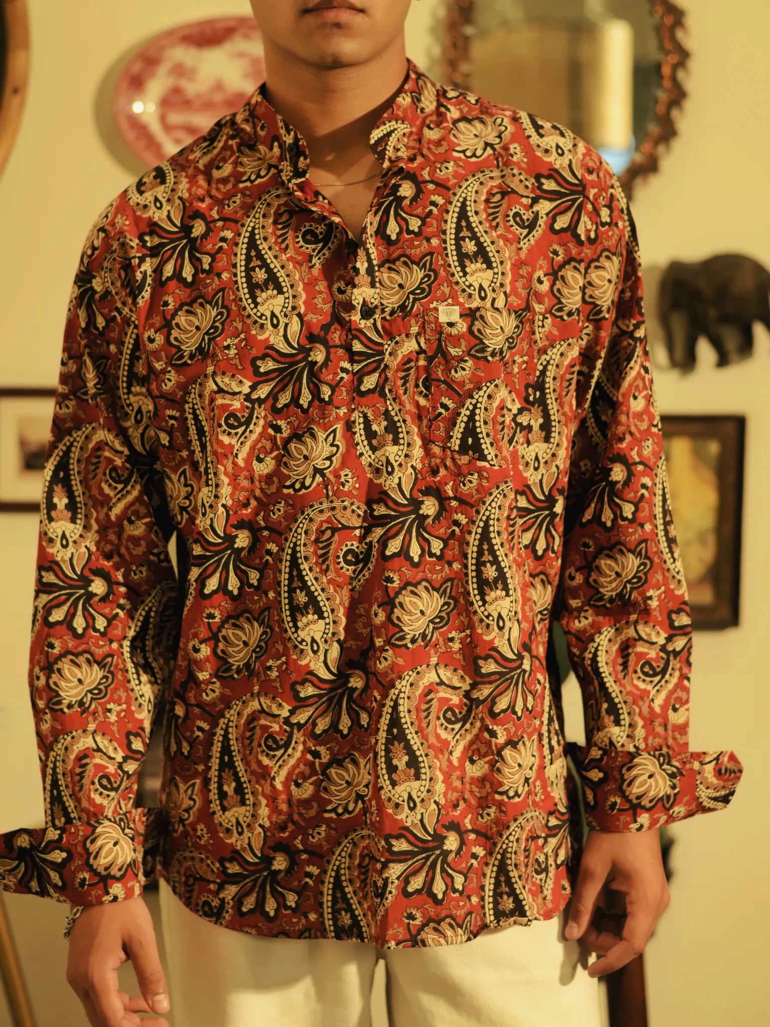Red Black Paisley Short Kurta