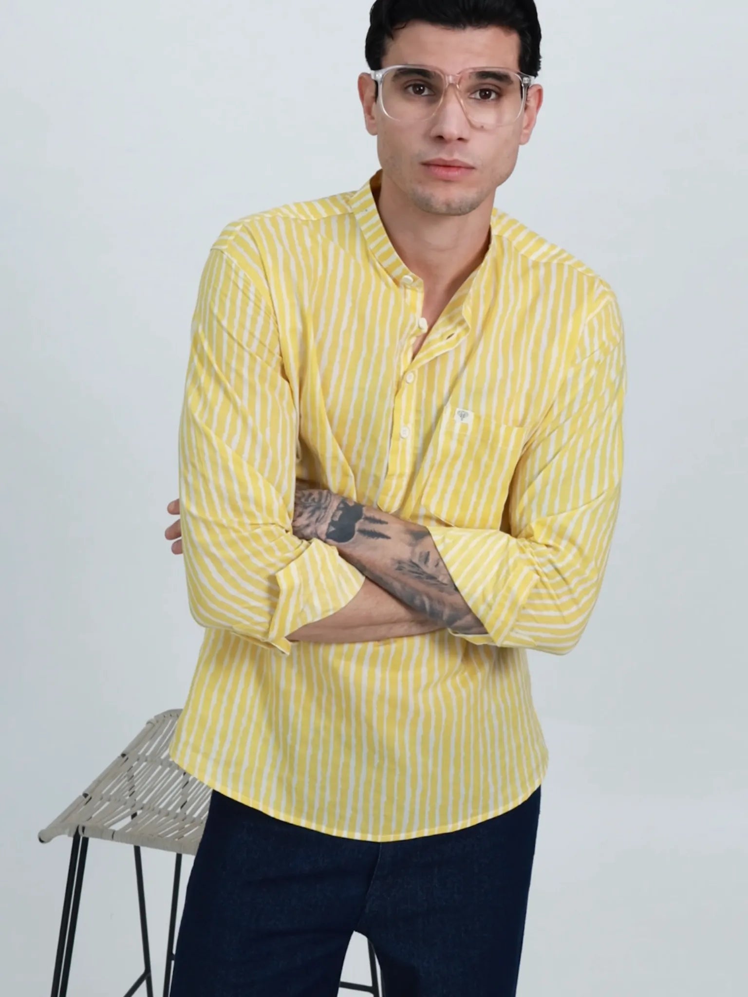 yellow lining printed short kurta