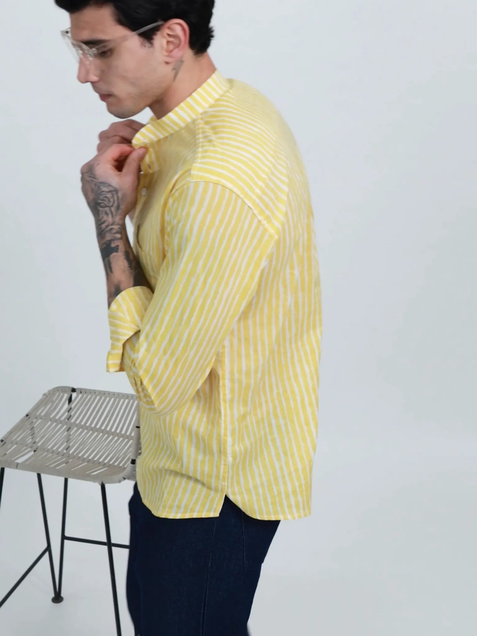 yellow lining printed short kurta
