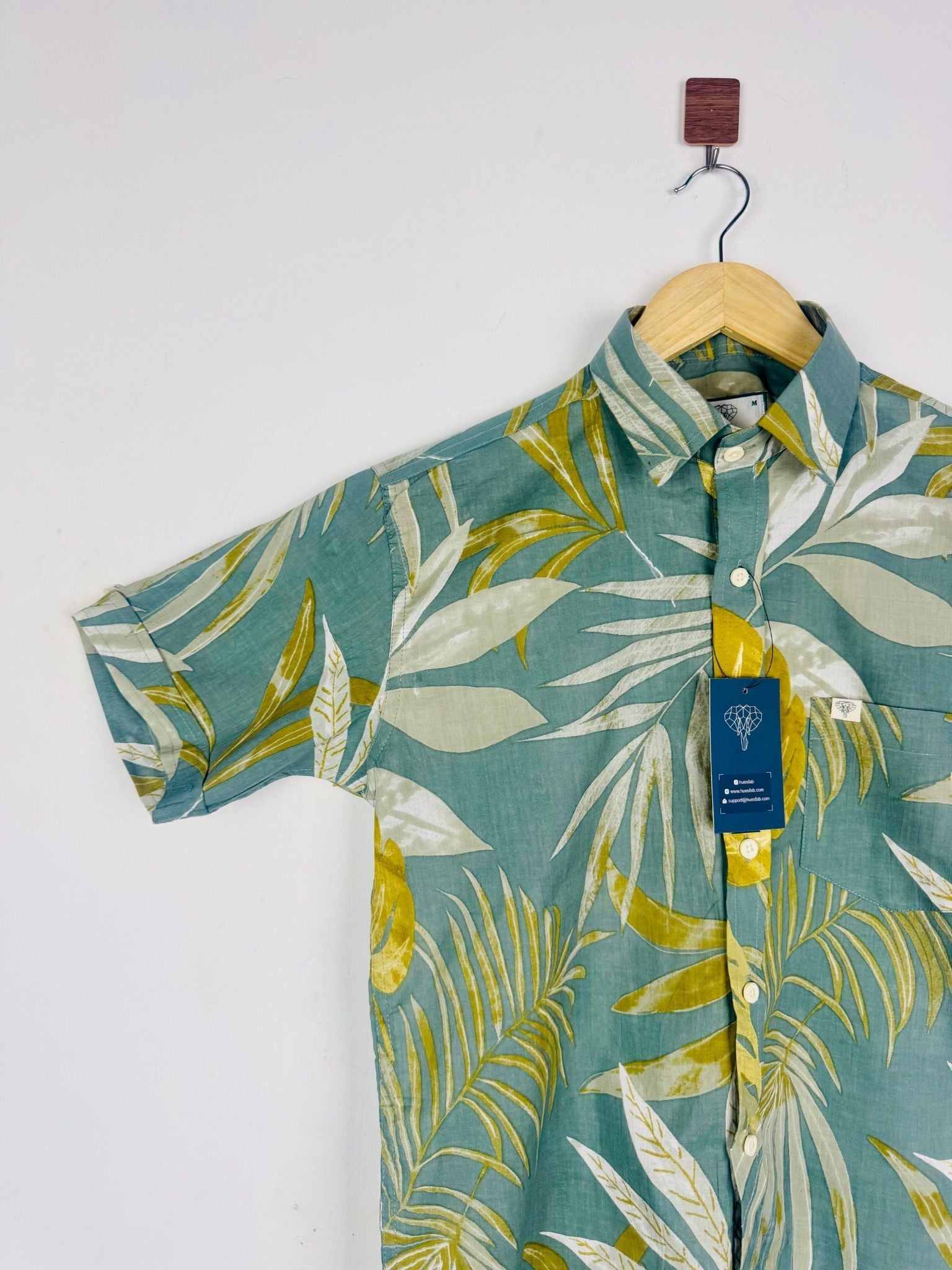 Olive Resort Leaf Half Sleeves Shirt