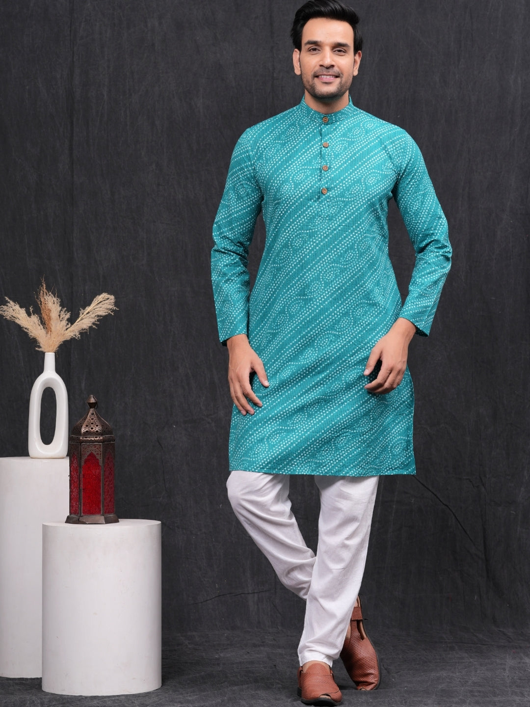 Blue Kantha Long Kurta & Pyjama set