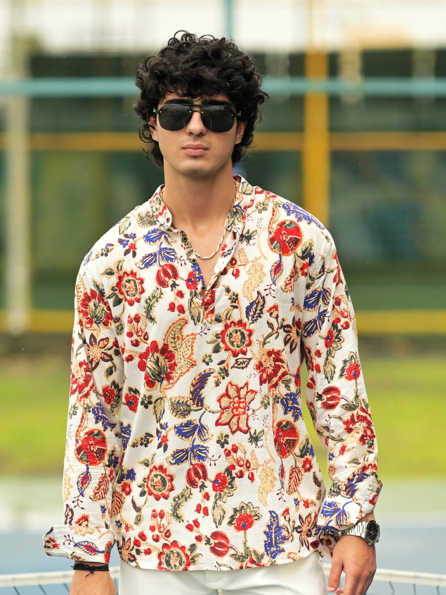 HUESFAB White Floral Trail Short Kurta