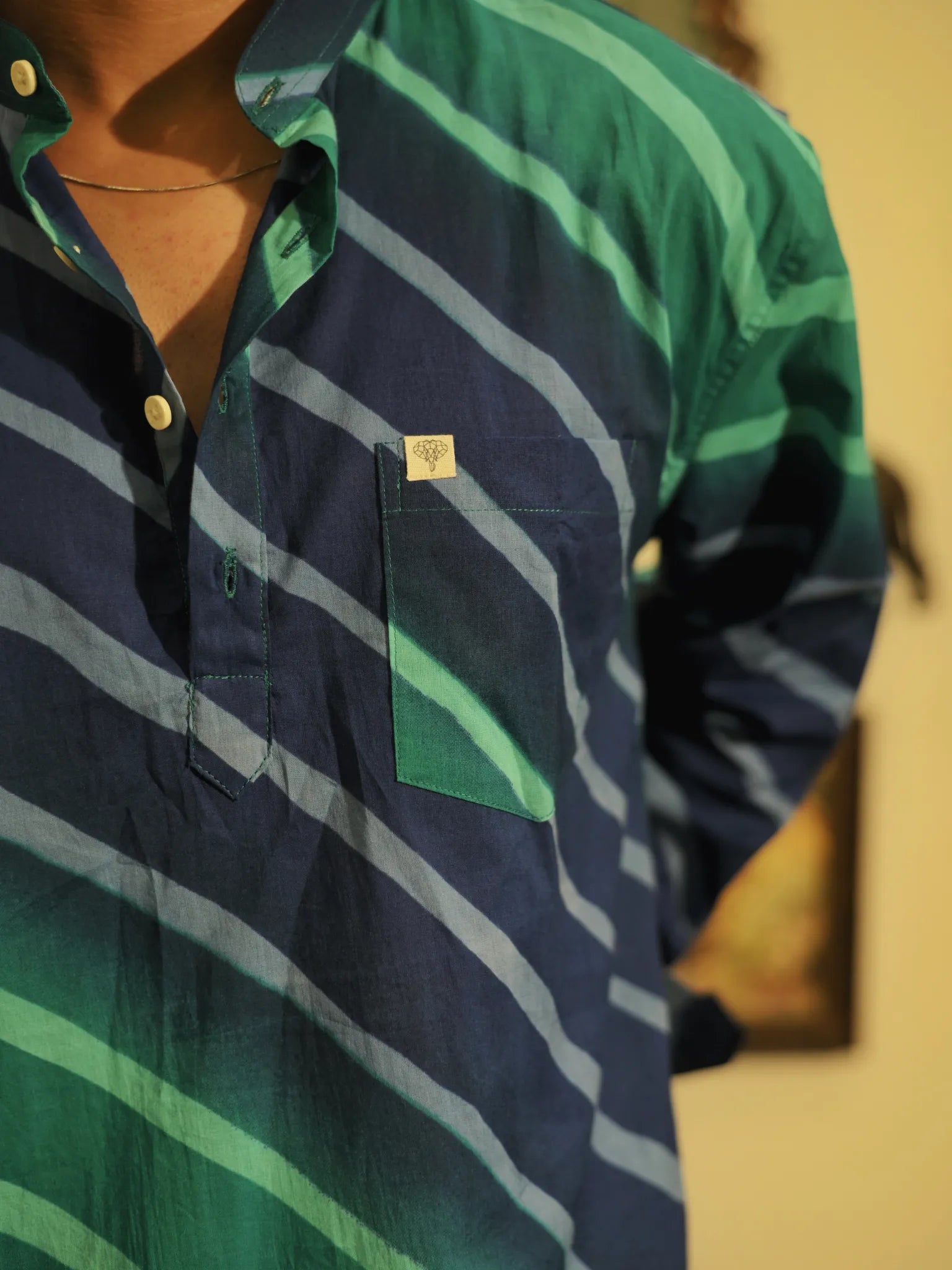 Blue Lehriya printed Short Kurta