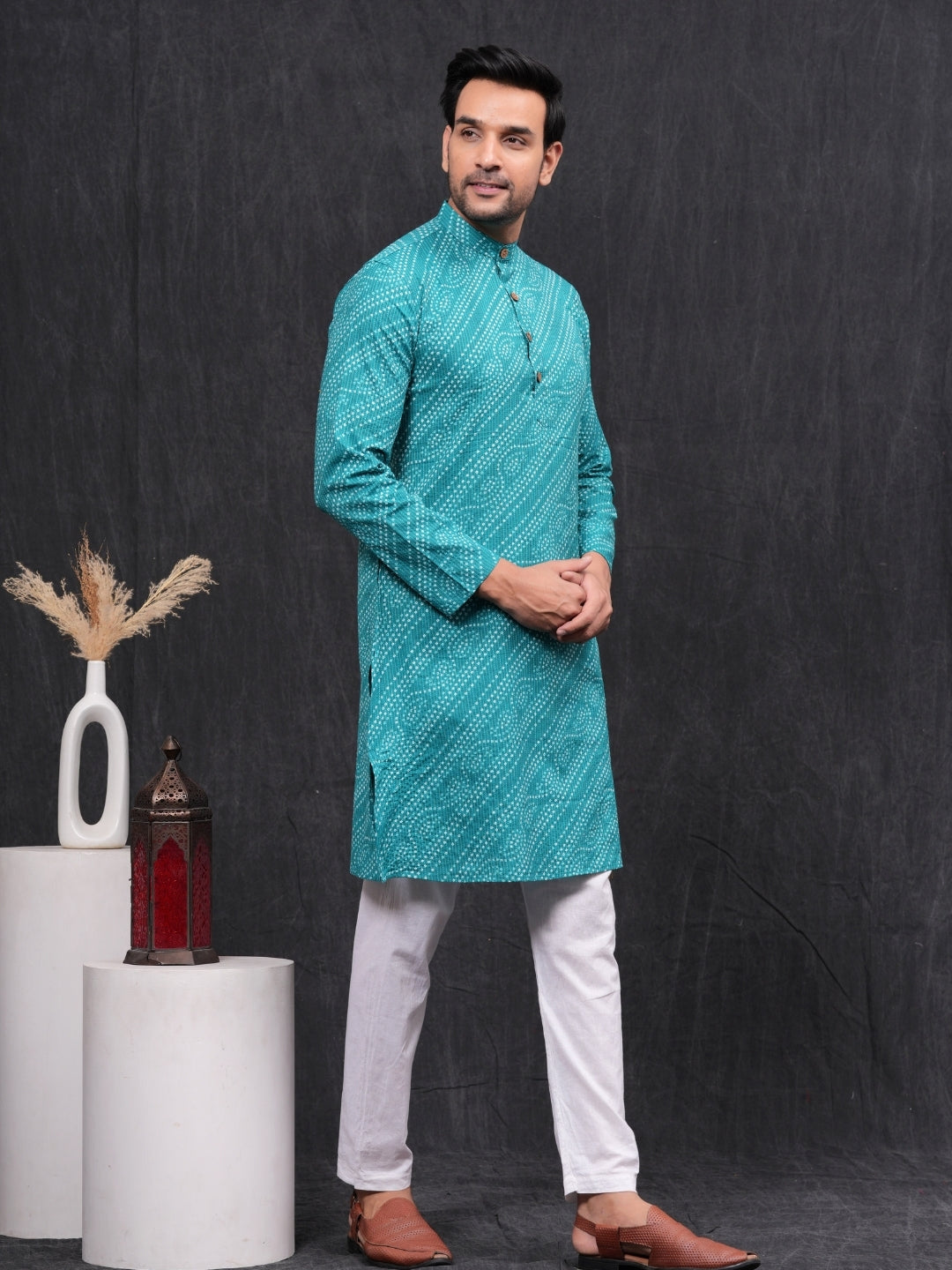Blue Kantha Long Kurta & Pyjama set