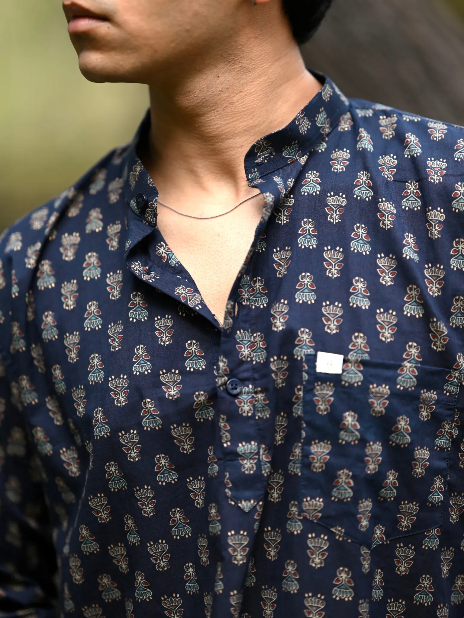 Navy Blue Gold Motifs Short Kurta