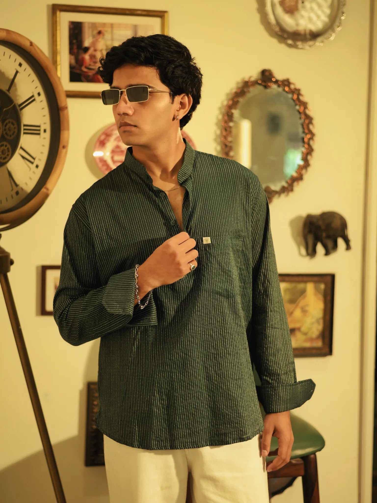 Olive kantha short kurta