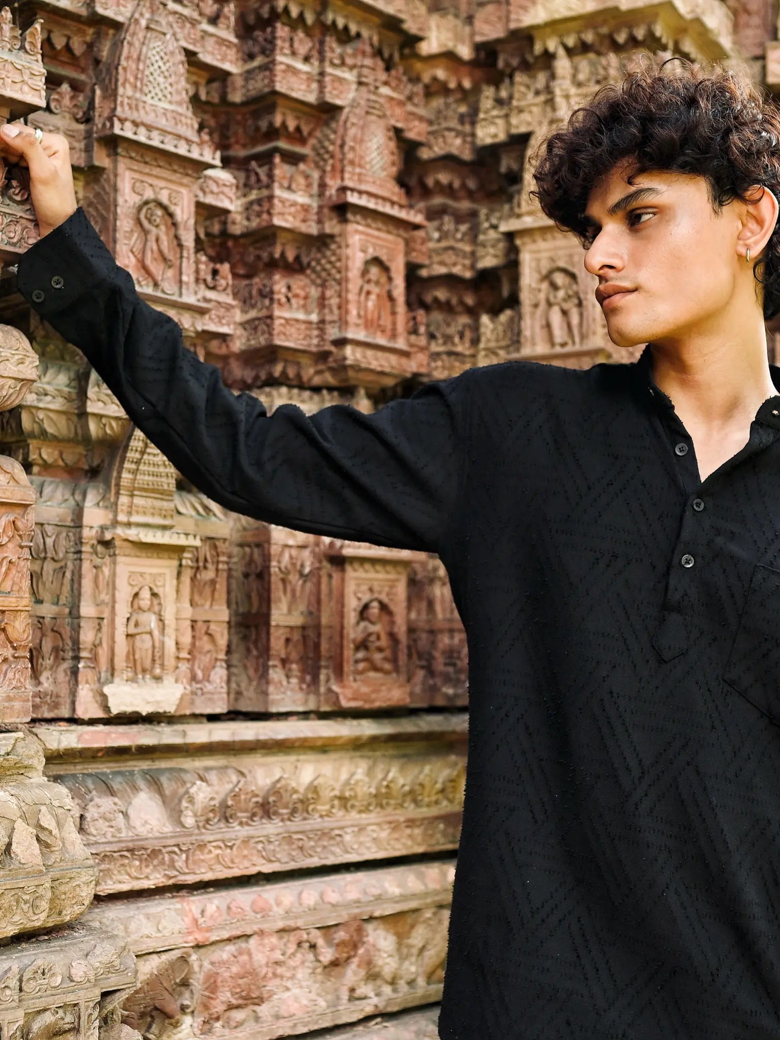 Black Rugged Denim Short Kurta