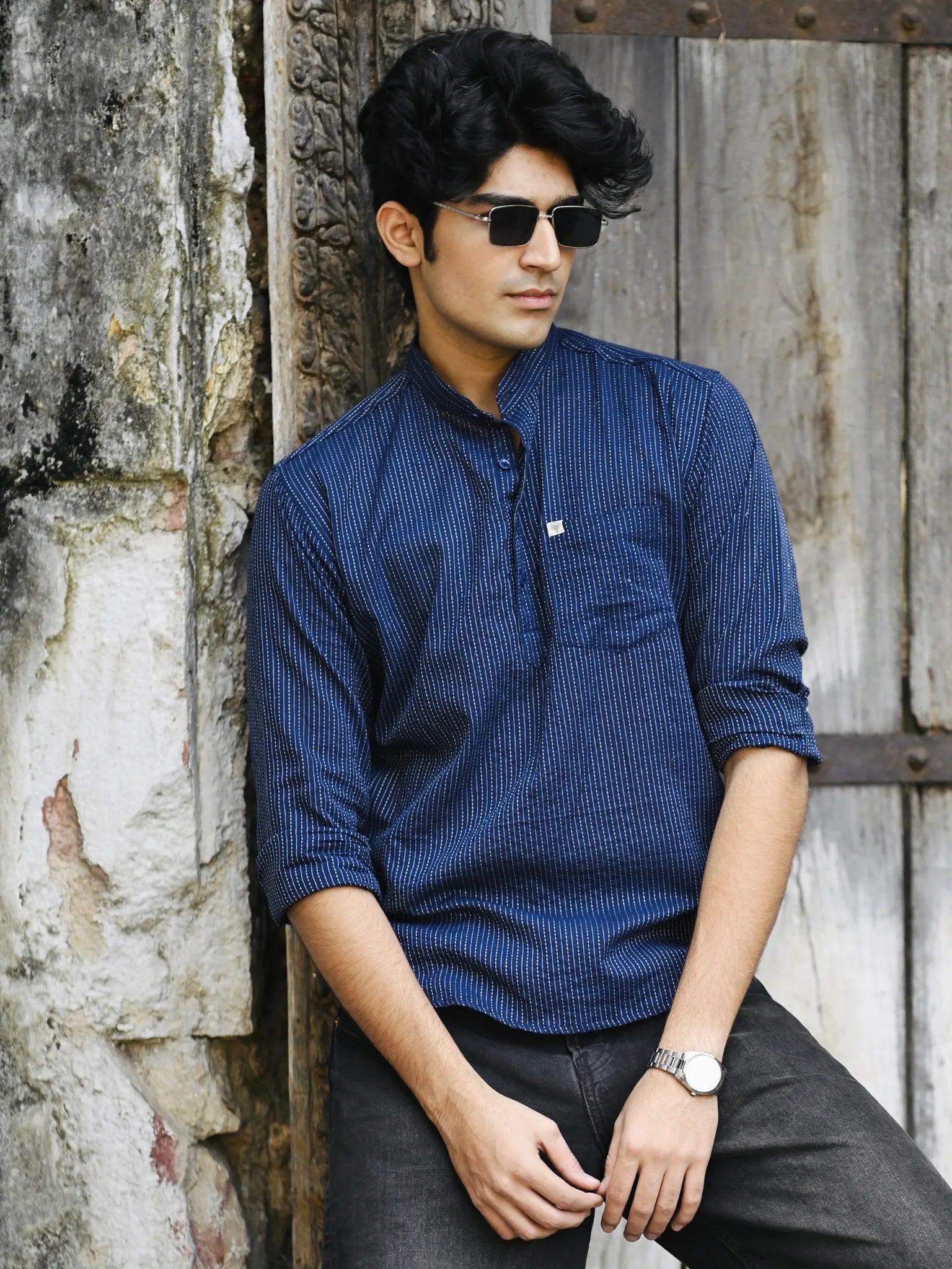 Navy Blue Kantha Short Kurta