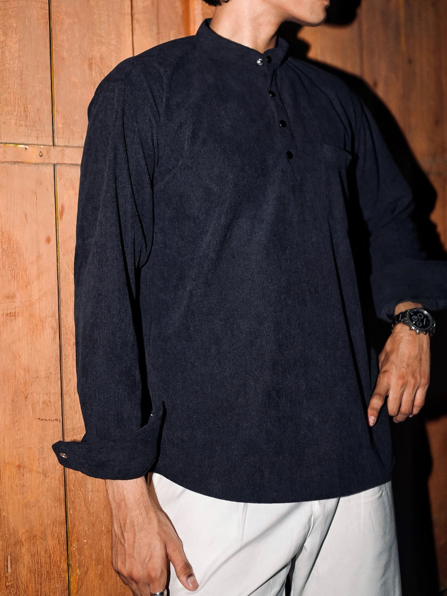 Black Corduroy Short Kurta