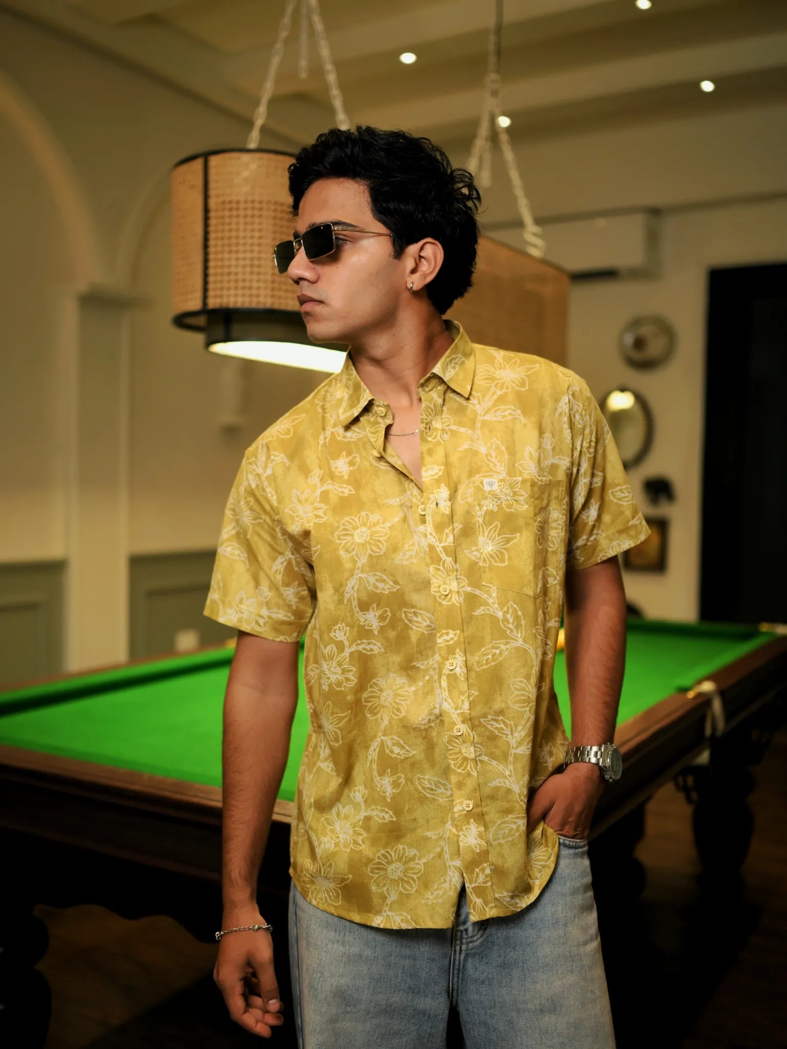 LIME TIEDYE FLORAL PRINTED HALF SHIRT