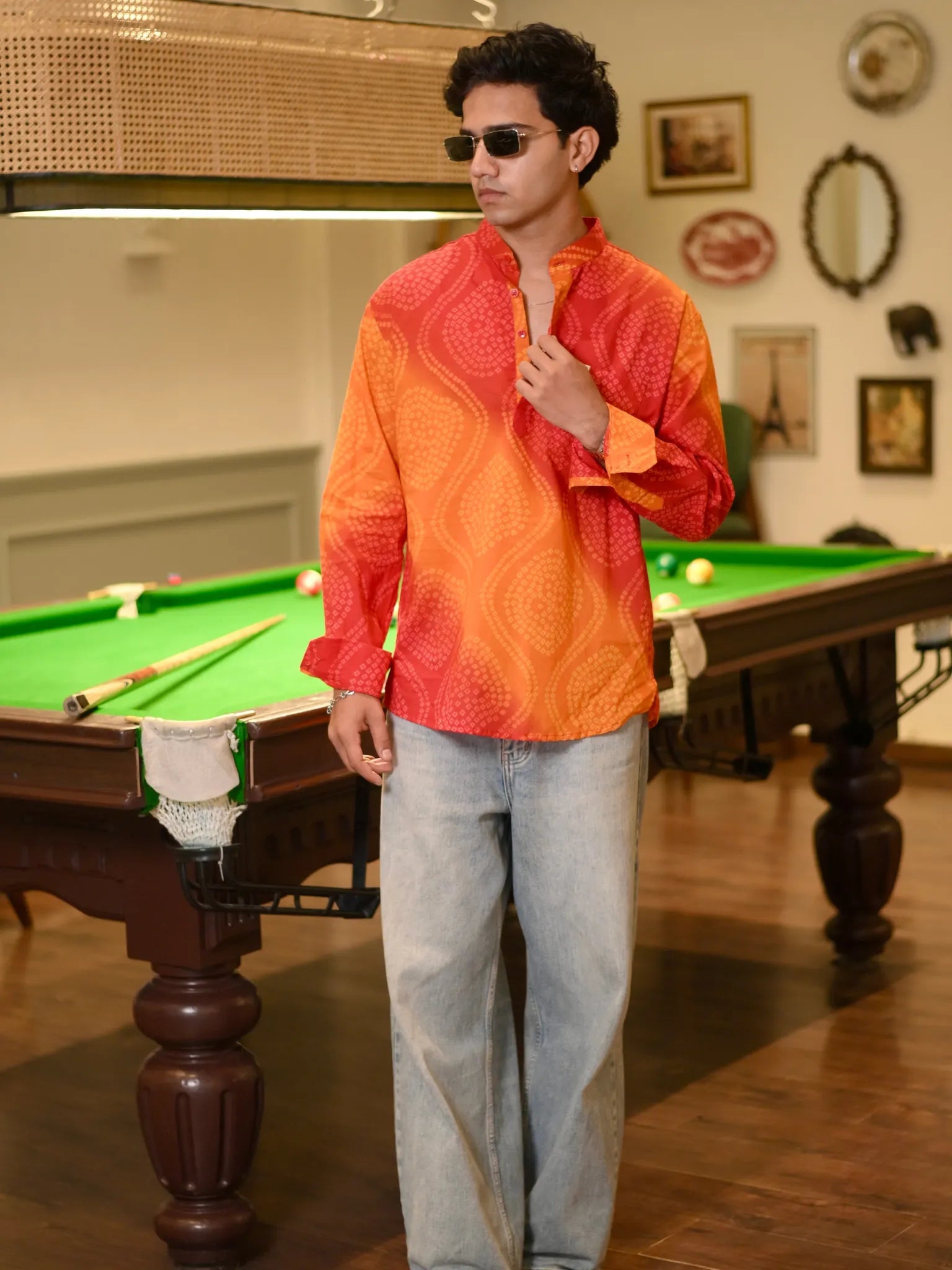 Vermillion Bandej printed Short Kurta