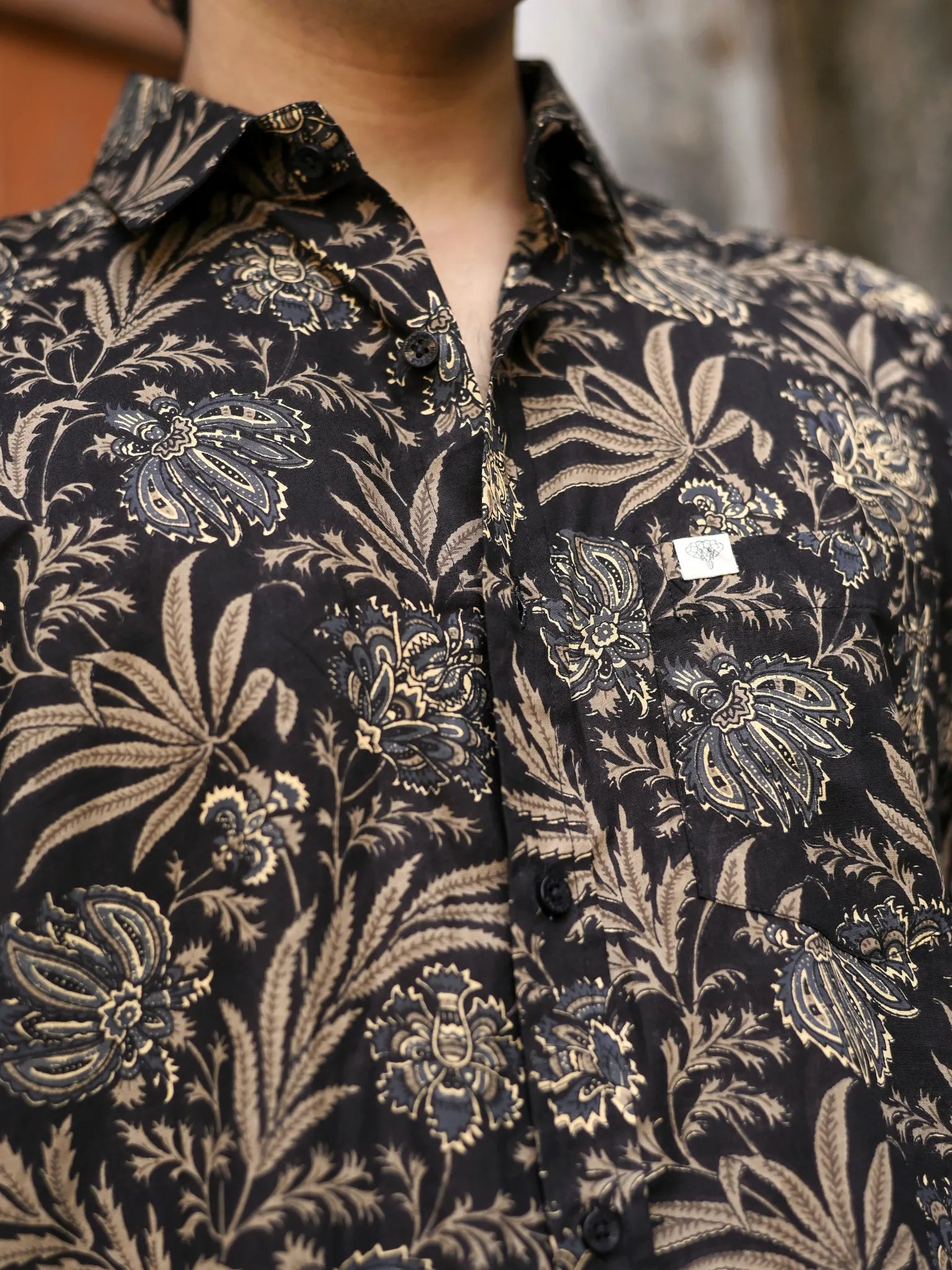Black Golden Floral Full Sleeves Shirt