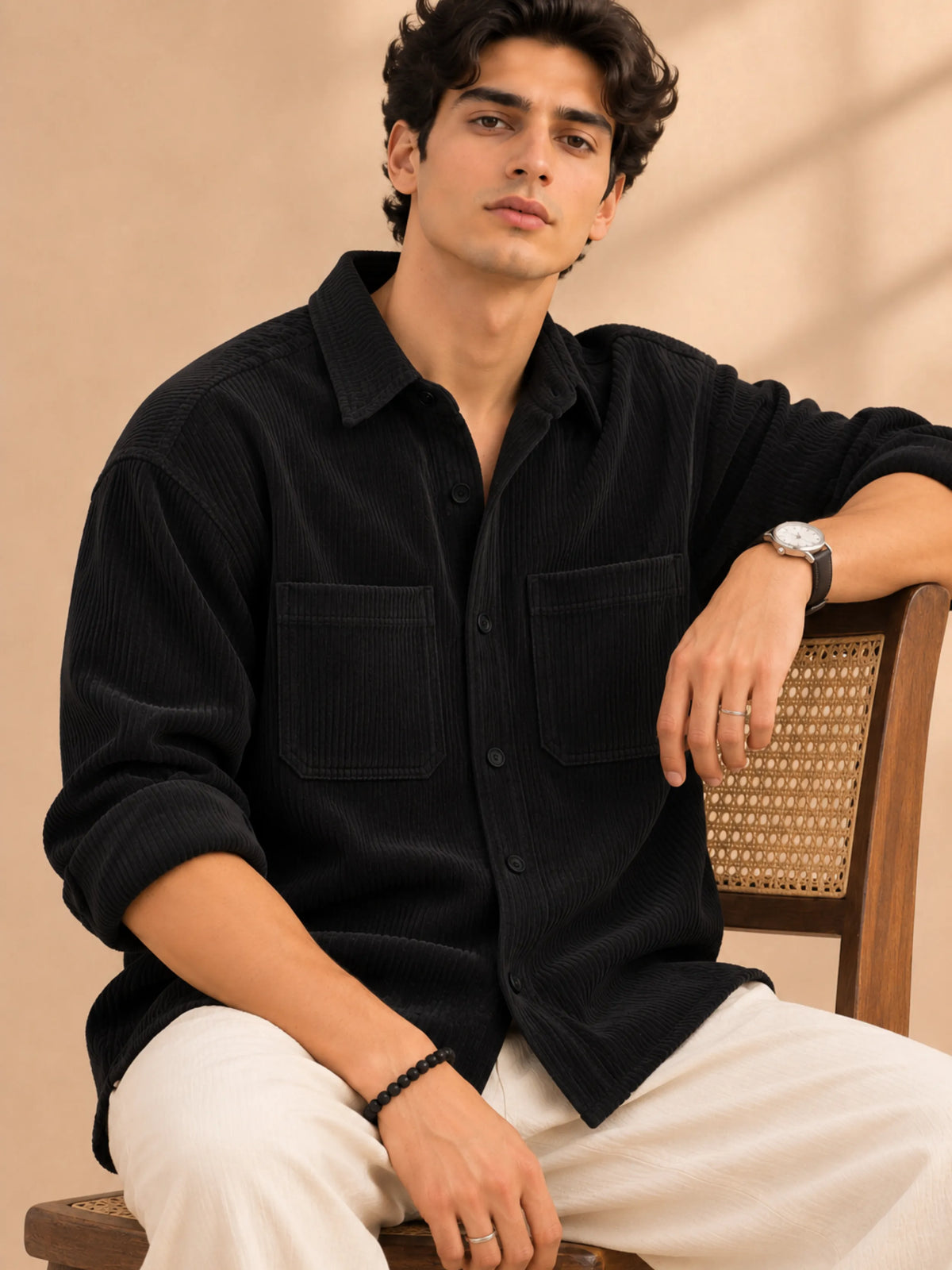 Black Premium Corduroy Oversized Shirt