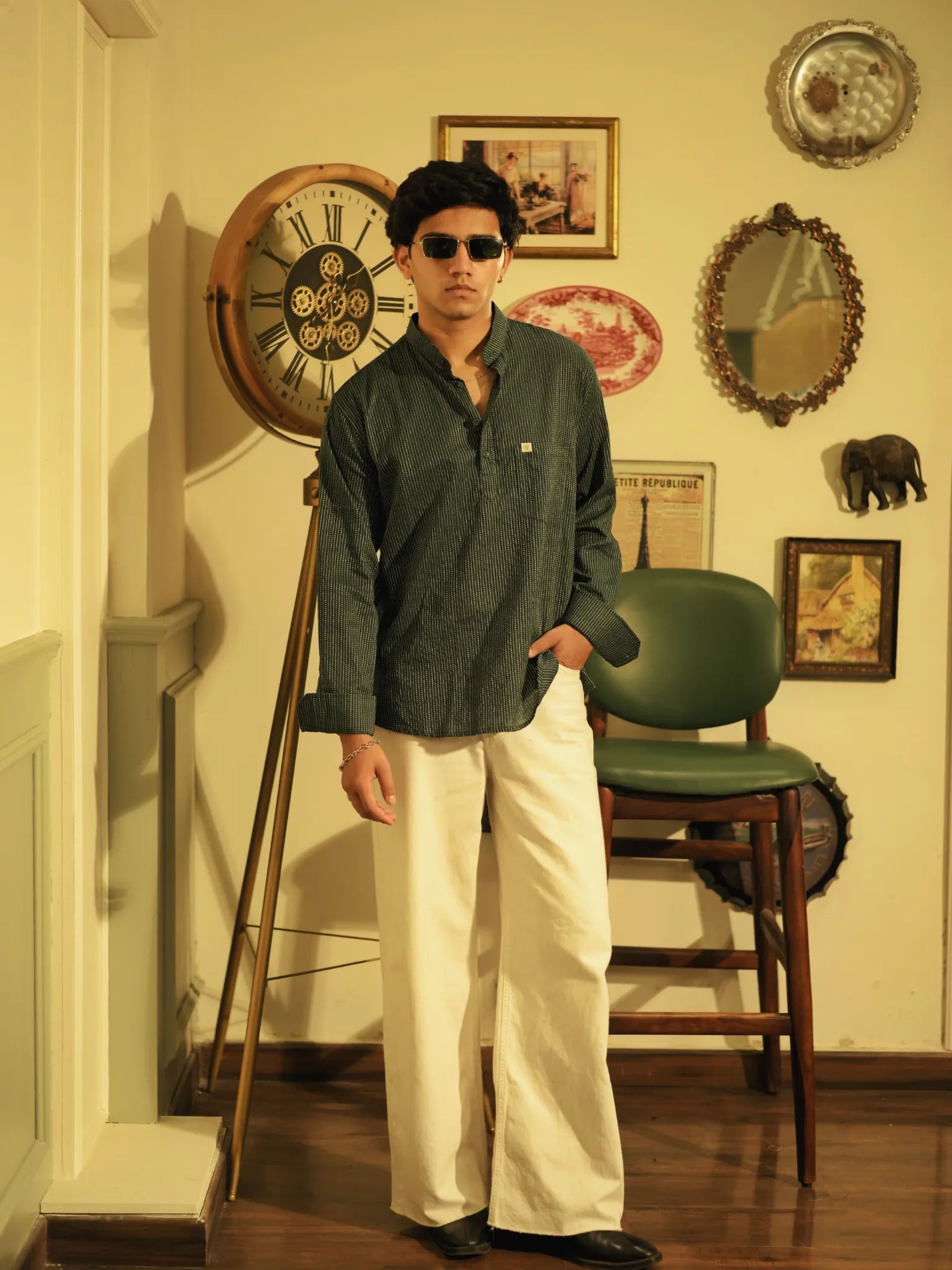 Olive kantha short kurta