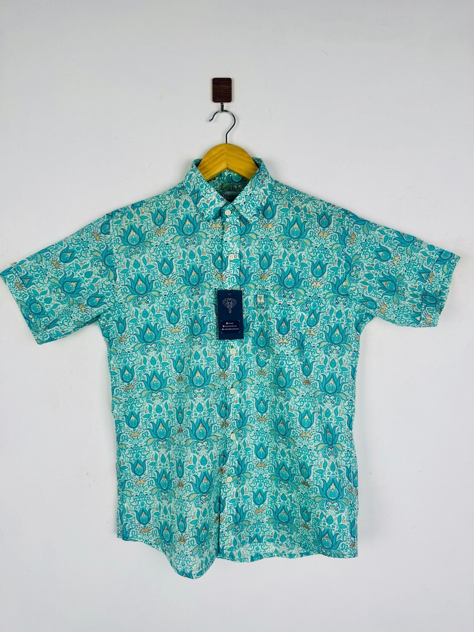 Turquoise Majestic Foil Half Sleeves Shirt
