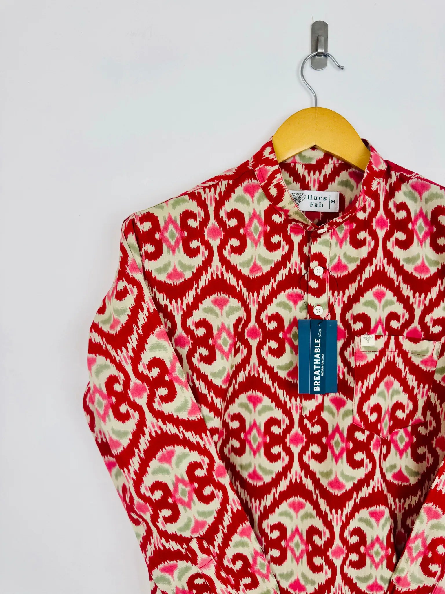 Maroon Cream ikat Printed short kurta