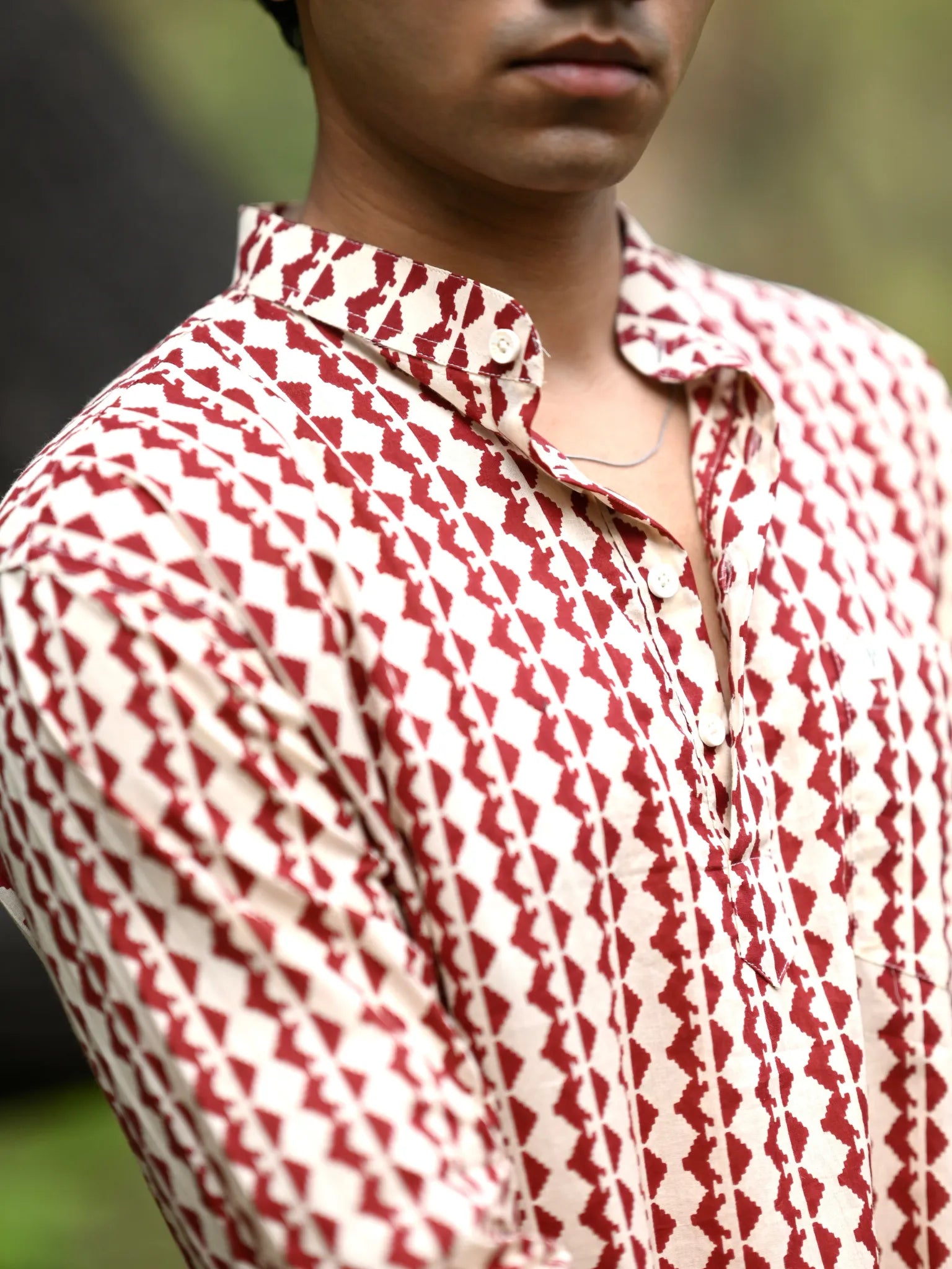 Cream Maroon zigzag short kurta