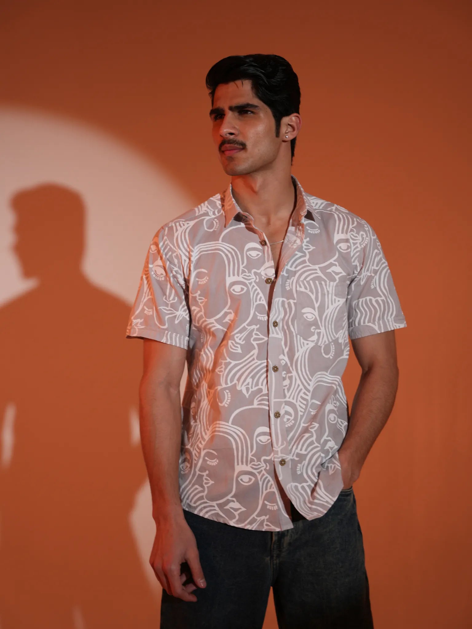 Grey Face Art Half Sleeves Shirt