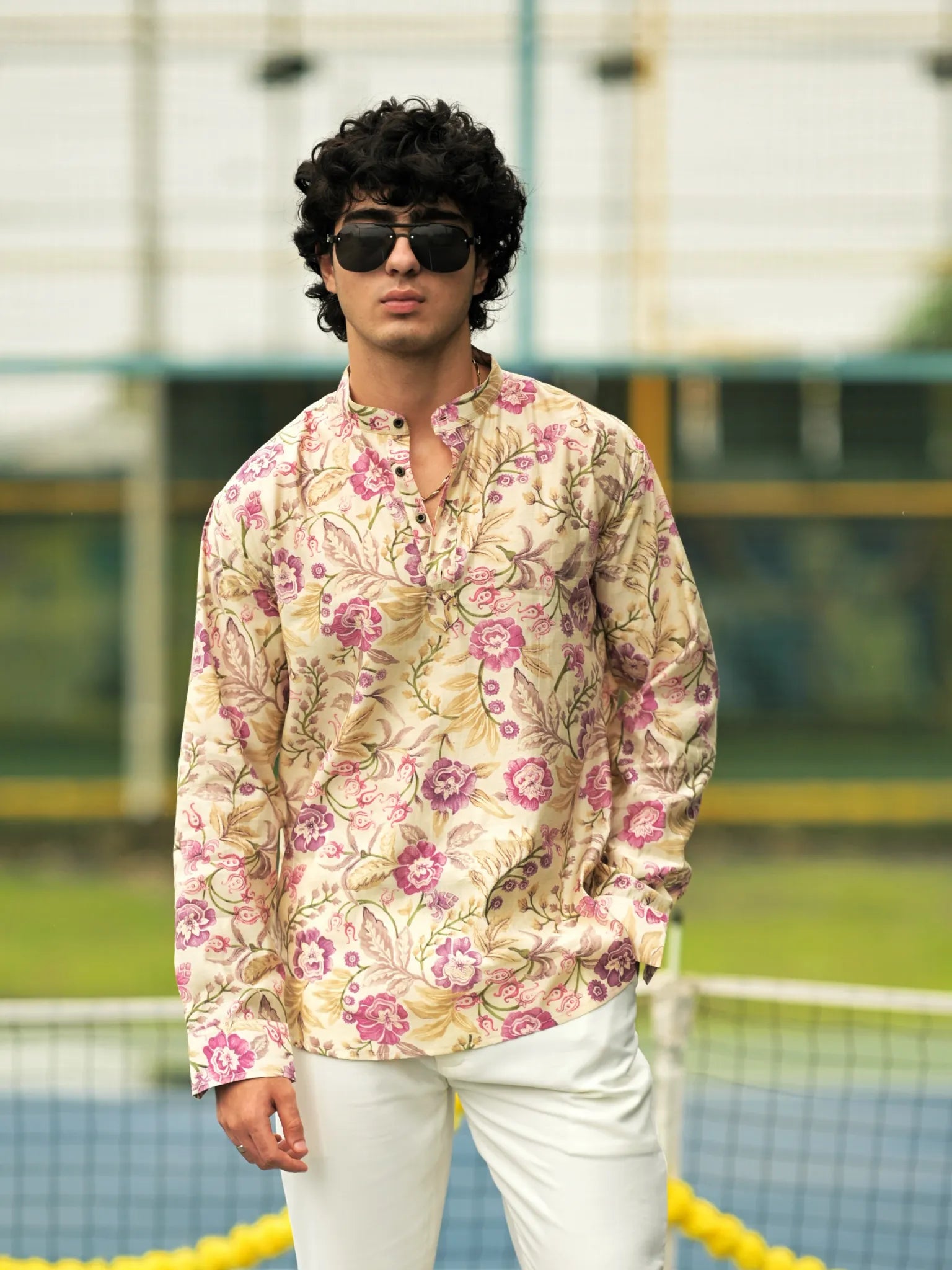 HUESFAB Cream Blossom Short Kurta