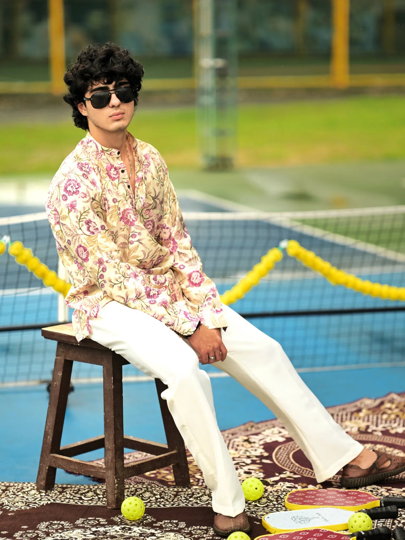 HUESFAB Cream Blossom Short Kurta