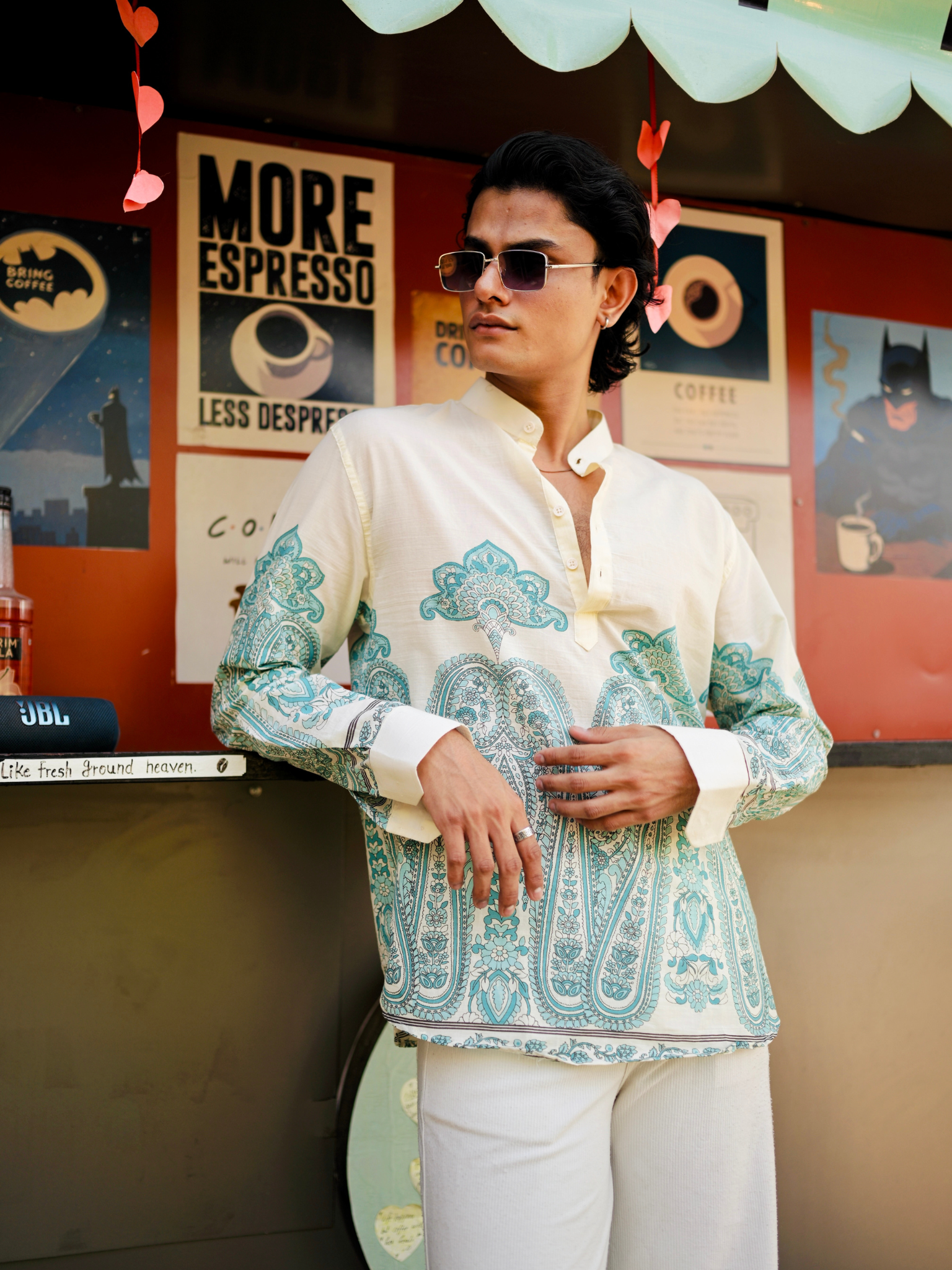 Aqua Paisley Placement Print short kurta