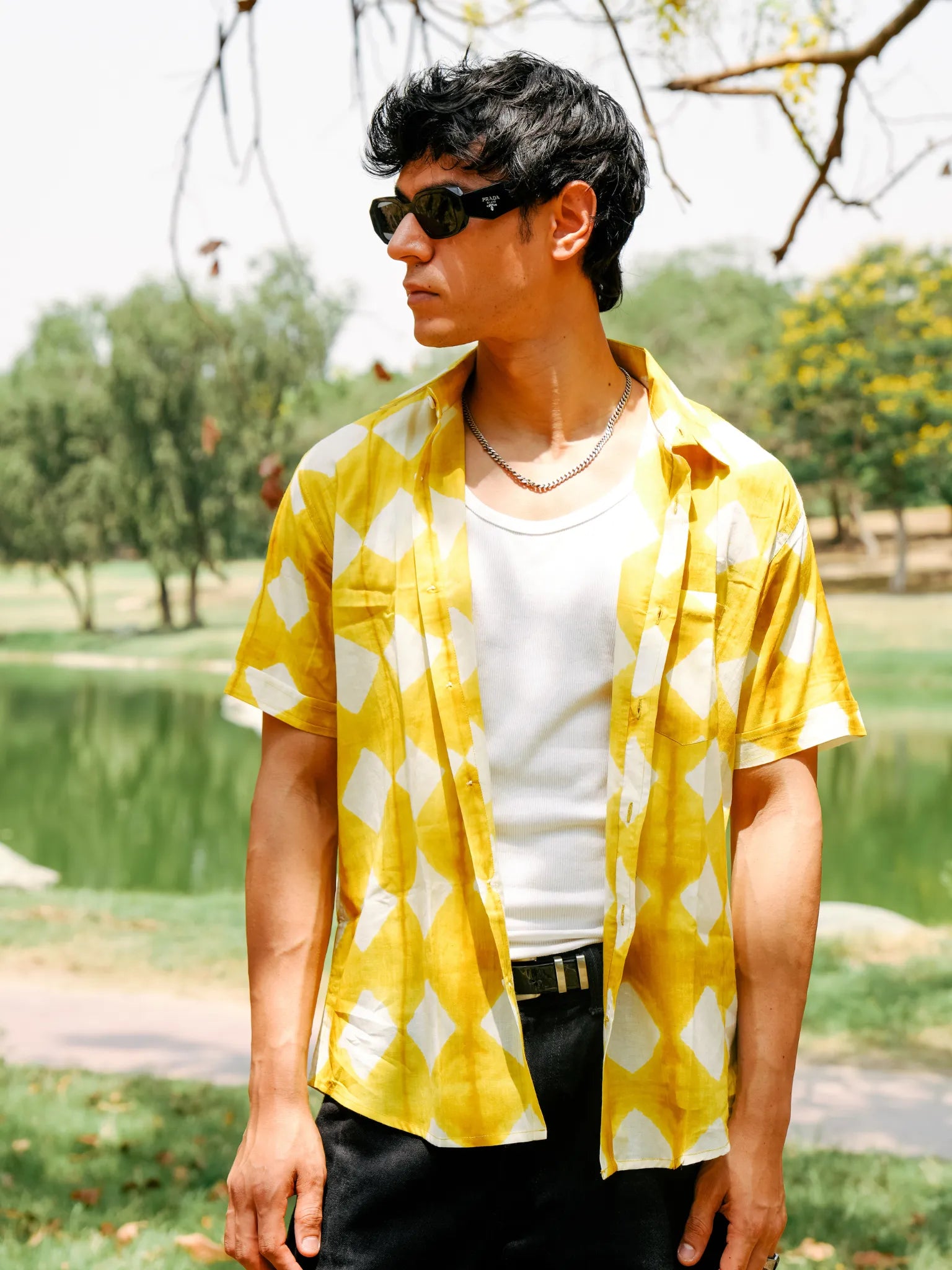 Yellow Block Art Half Sleeves Shirt