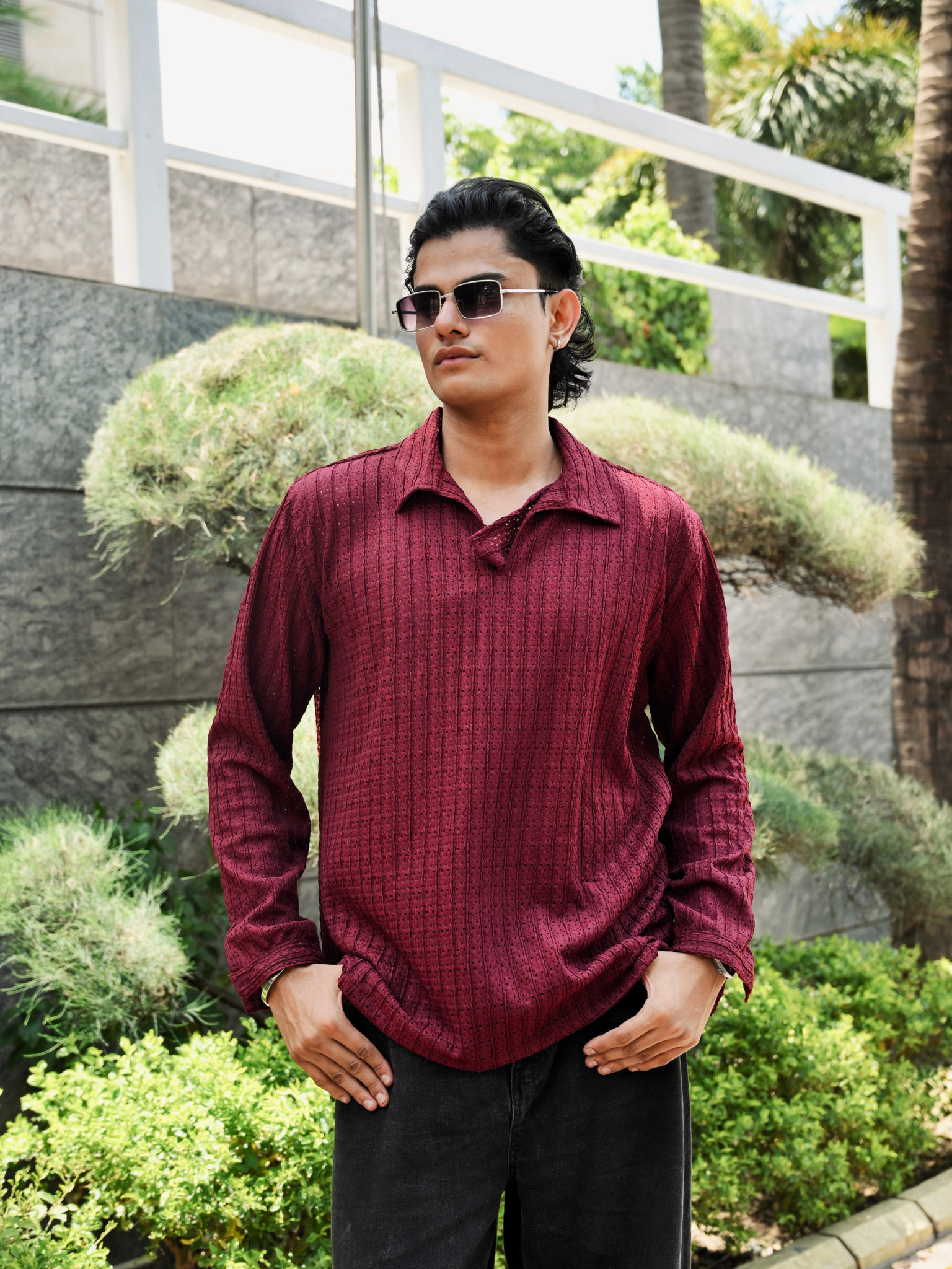 Maroon Knit Pullover Shirt