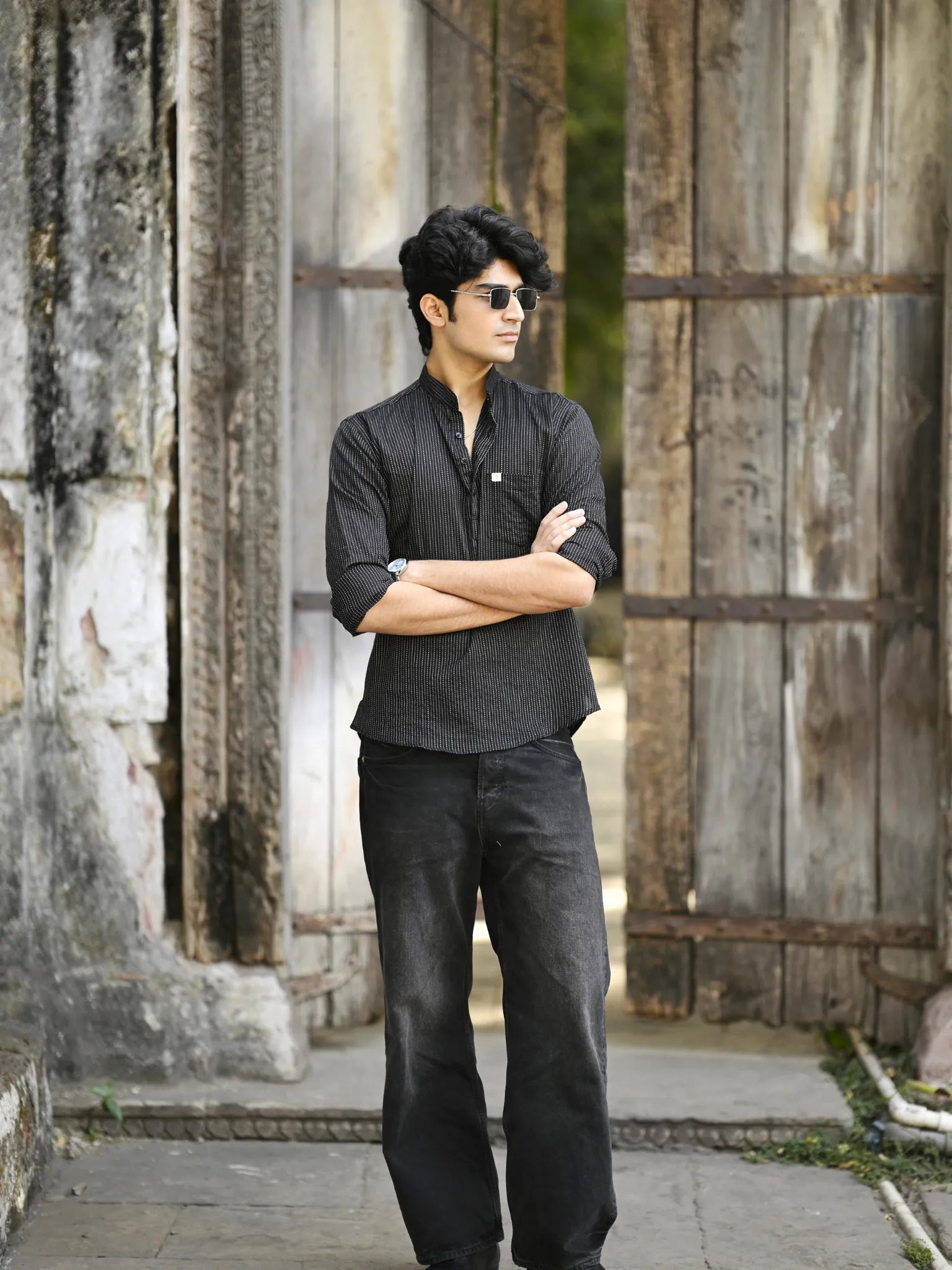 Black Kantha Short Kurta