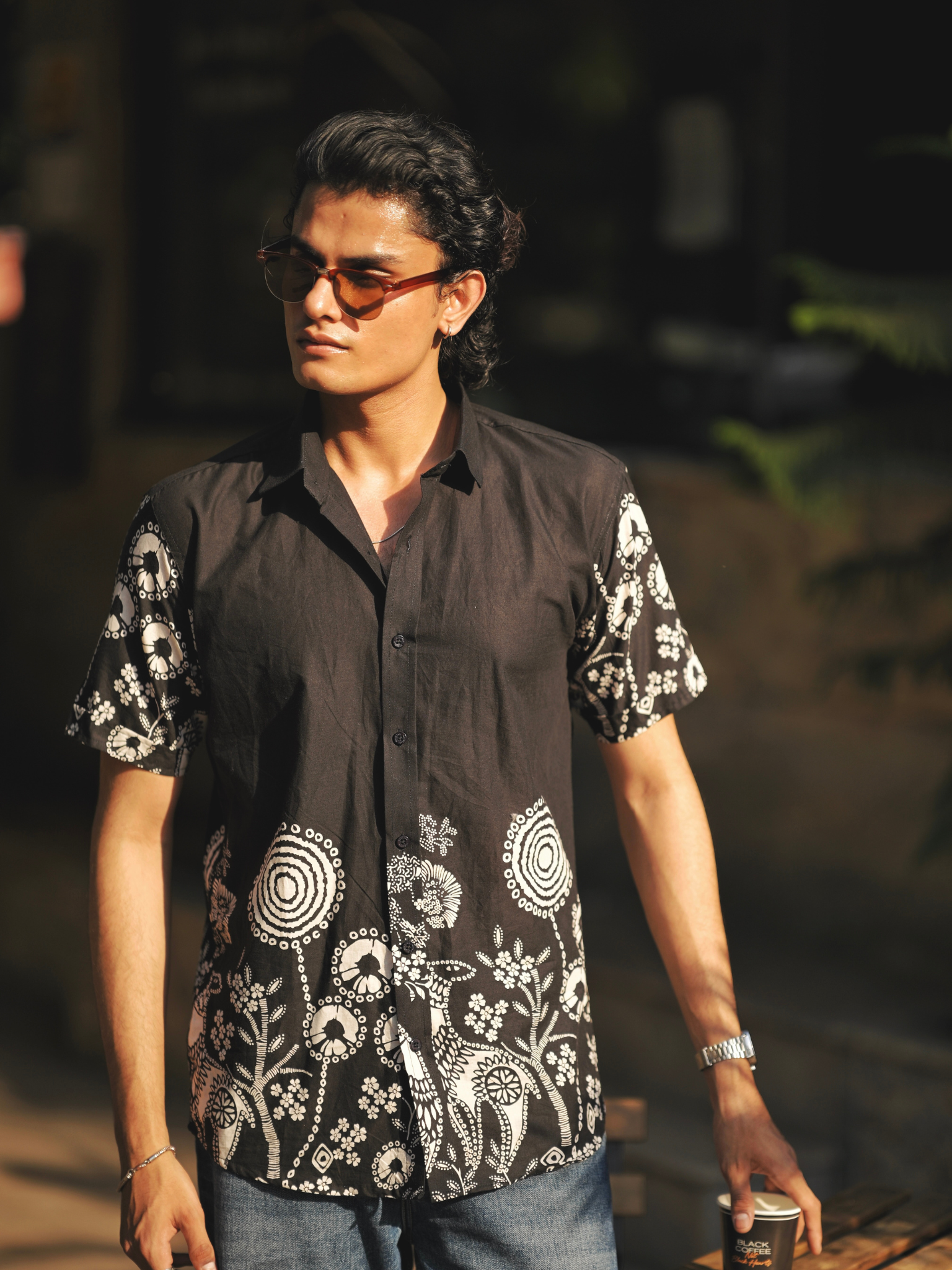 Black placement Half Sleeves Shirt