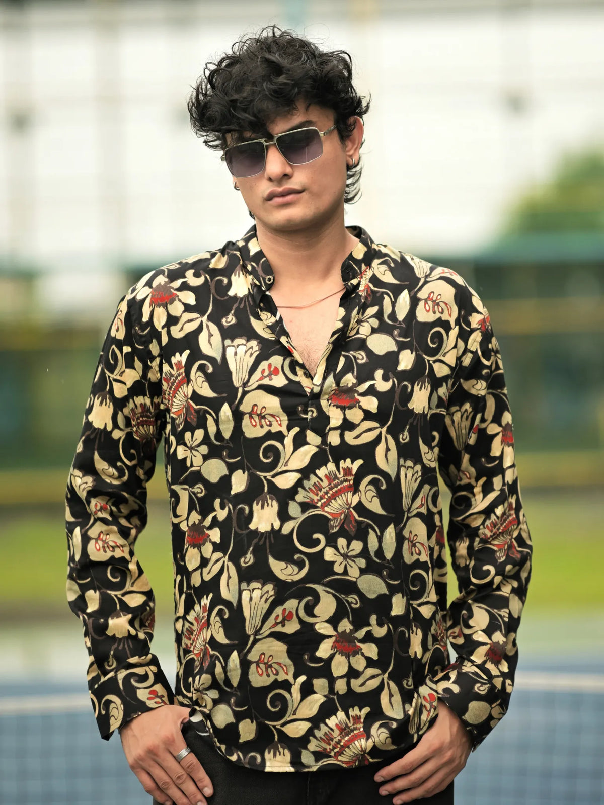 HUESFAB Black Bloom Print Short Kurta