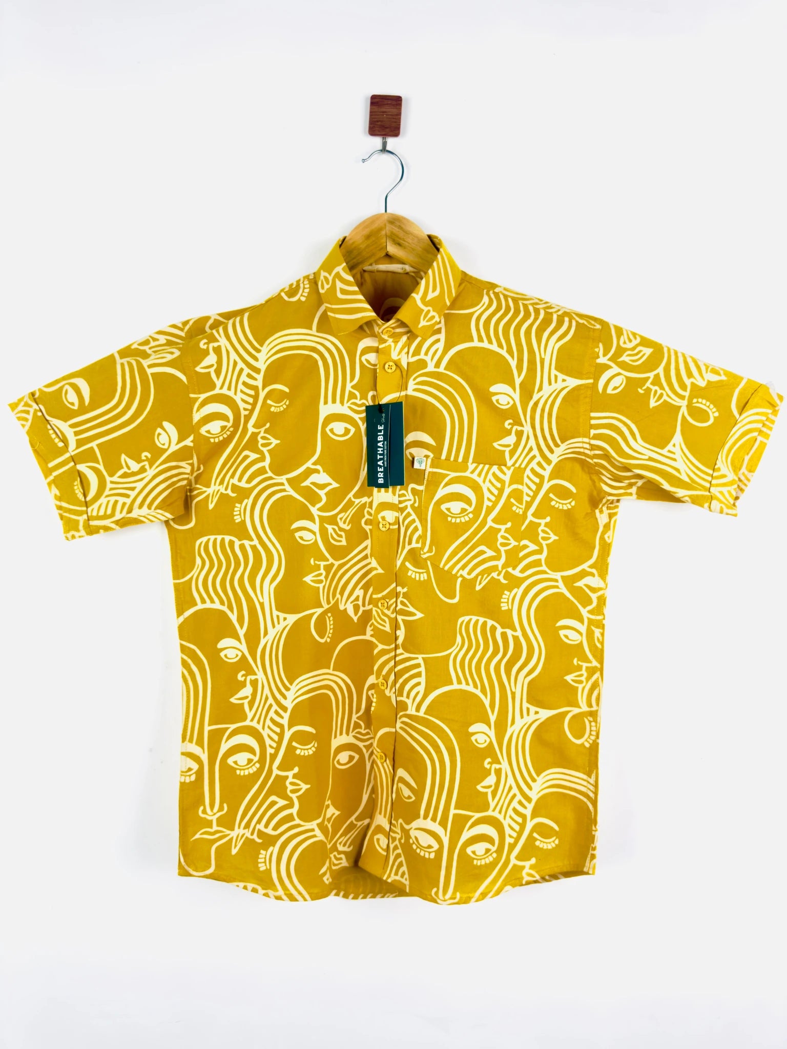 Mustard Yellow Face Art Half Sleeves Shirt