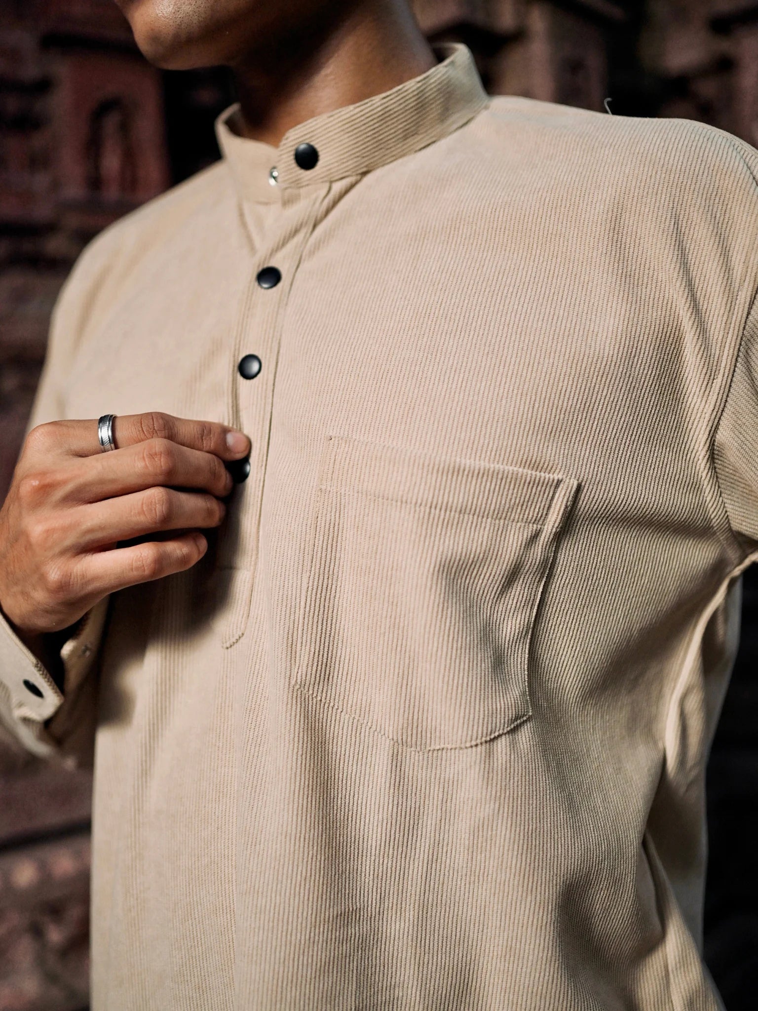 Beige Corduroy Short Kurta