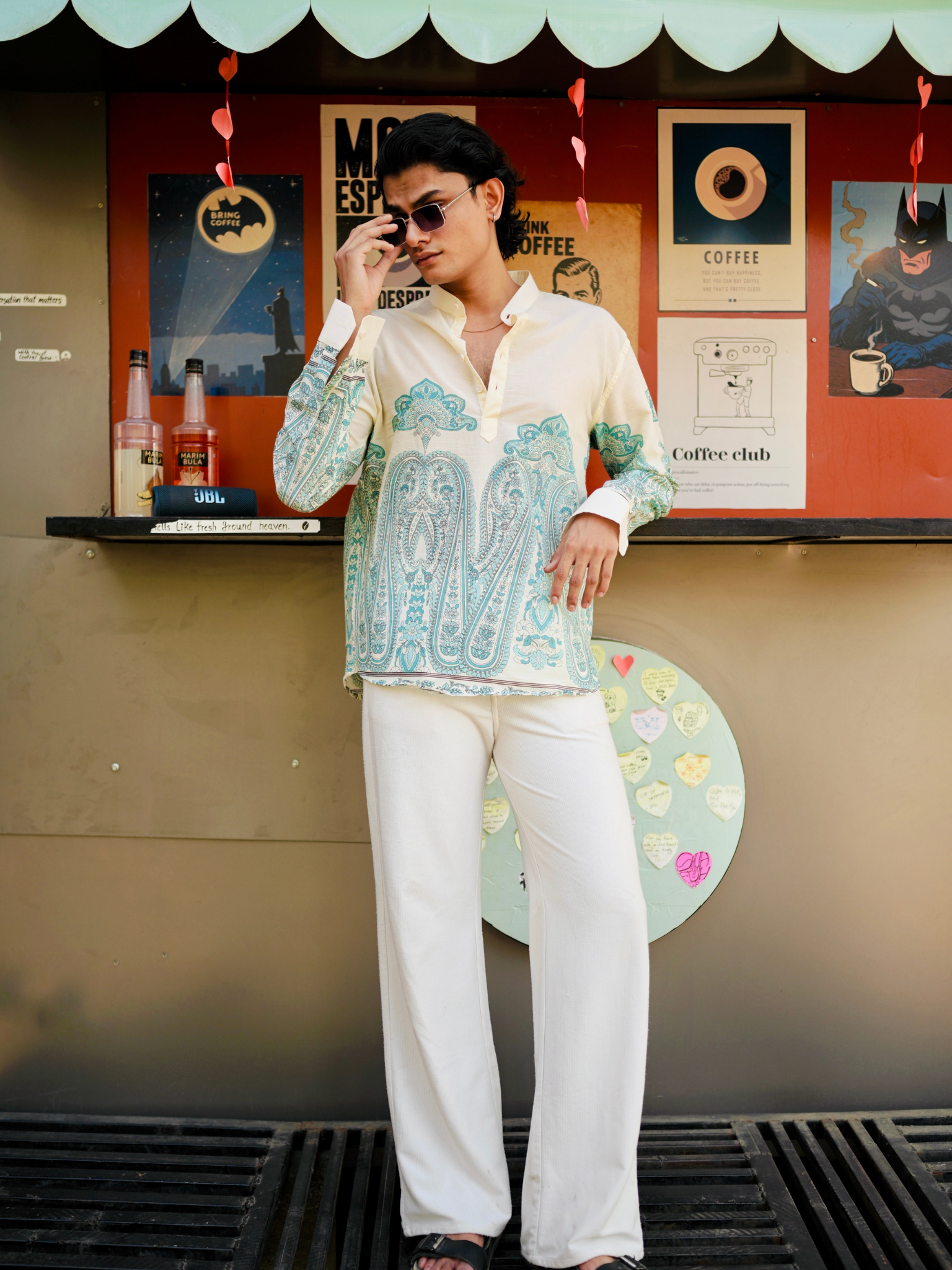 Aqua Paisley Placement Print short kurta